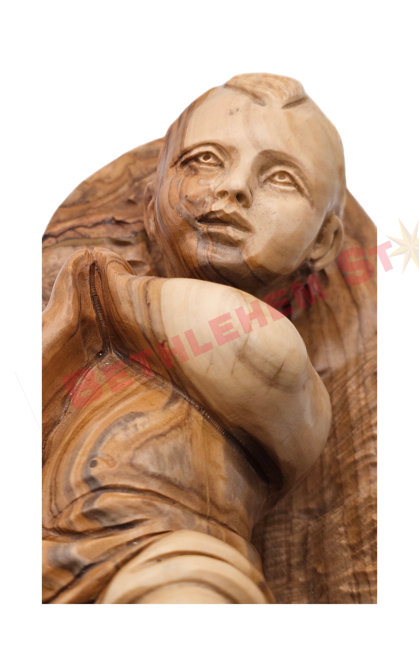Olive wood hand carved 13" Baby Jesus in Manger
