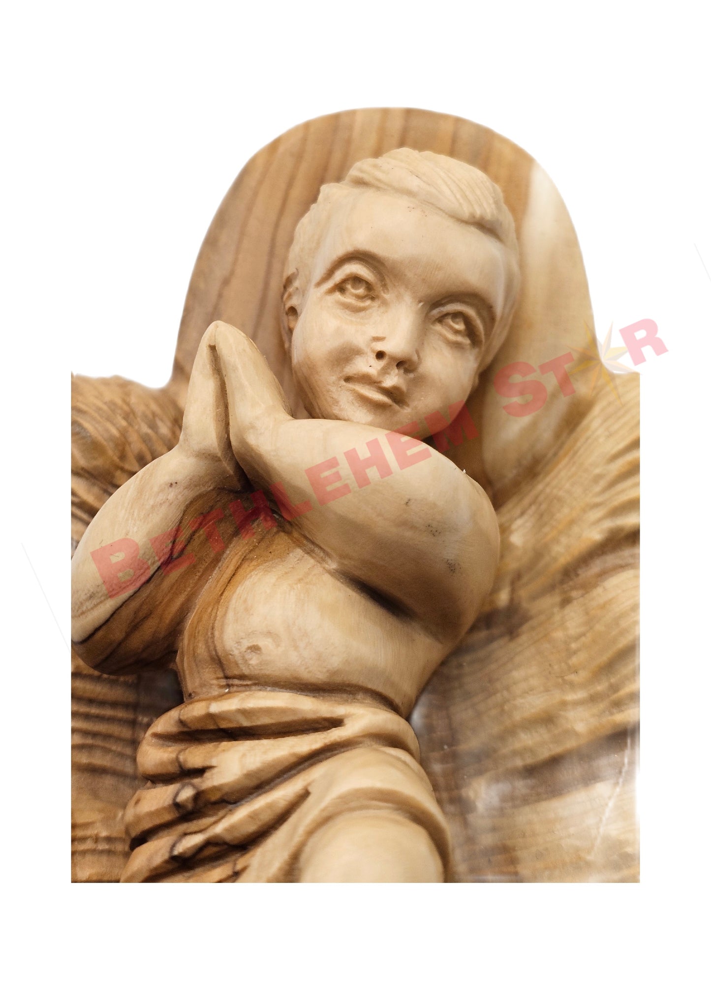 Olive wood hand carved 7.5" Baby Jesus in Manger