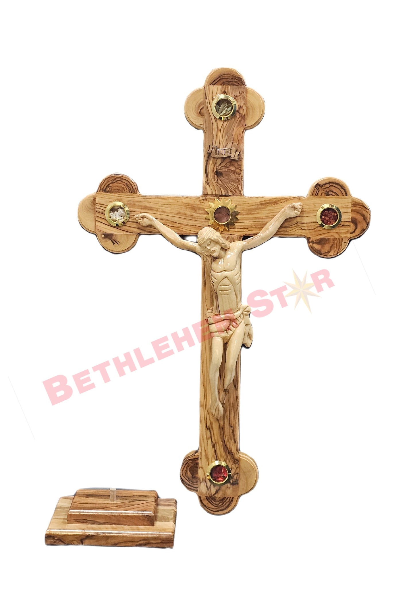 Olive wood Cross R 50cm with Stand