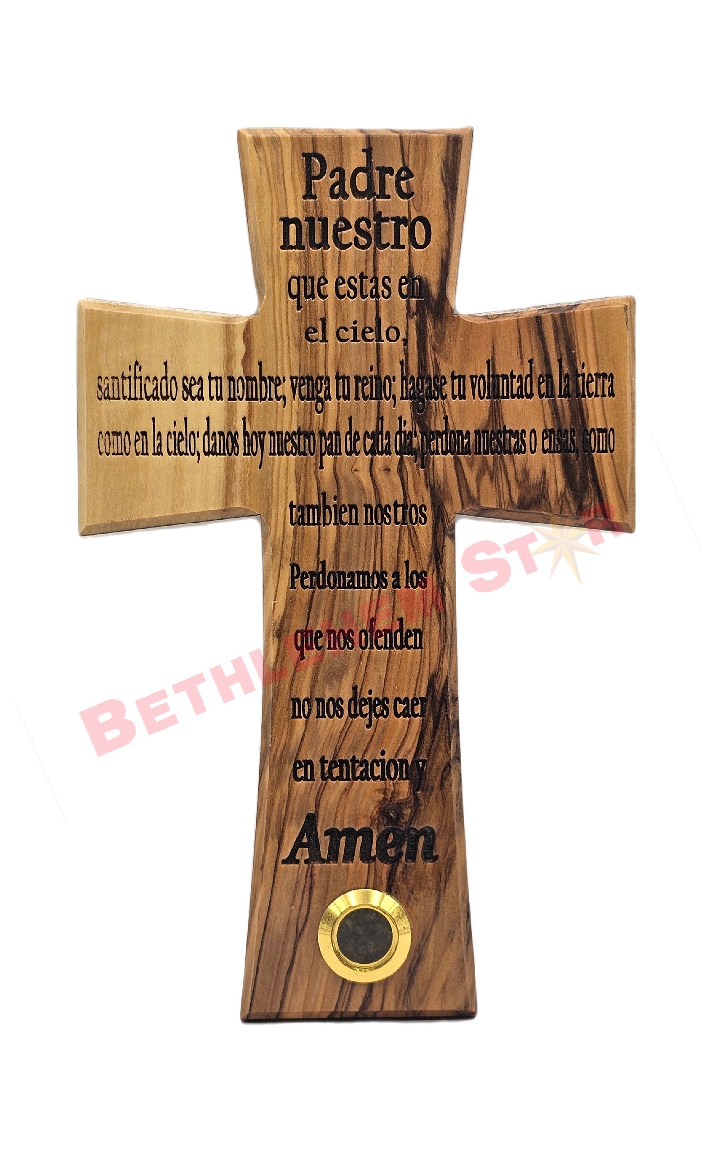 Olive wood Cross with Our Father Spanish