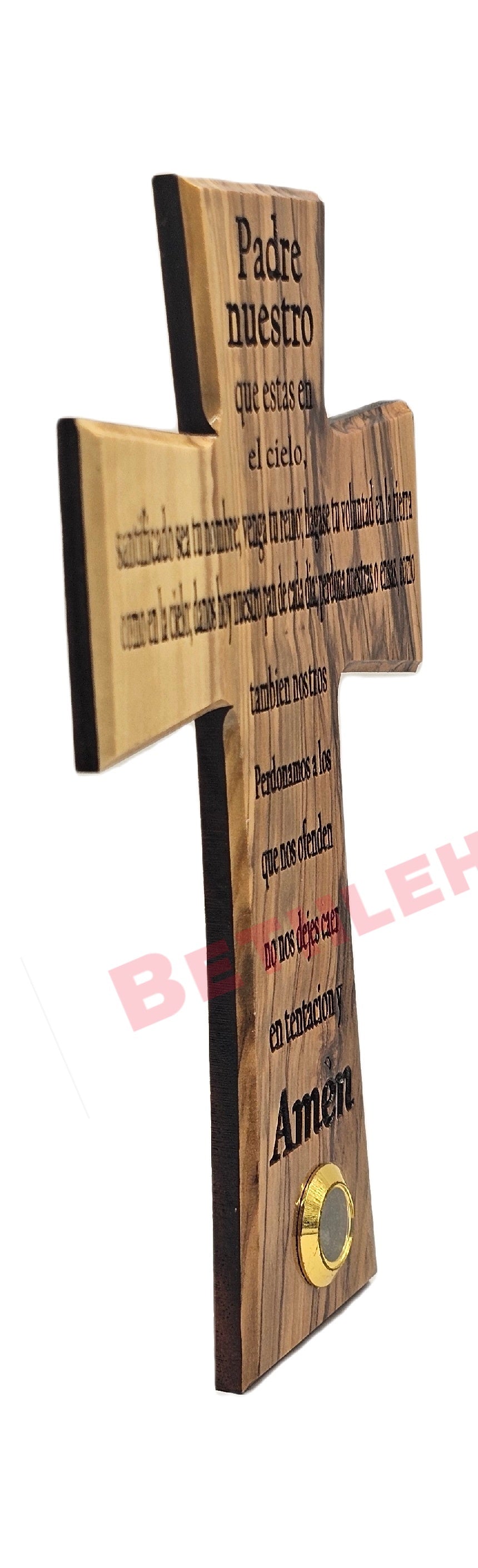 Olive wood Cross with Our Father Spanish