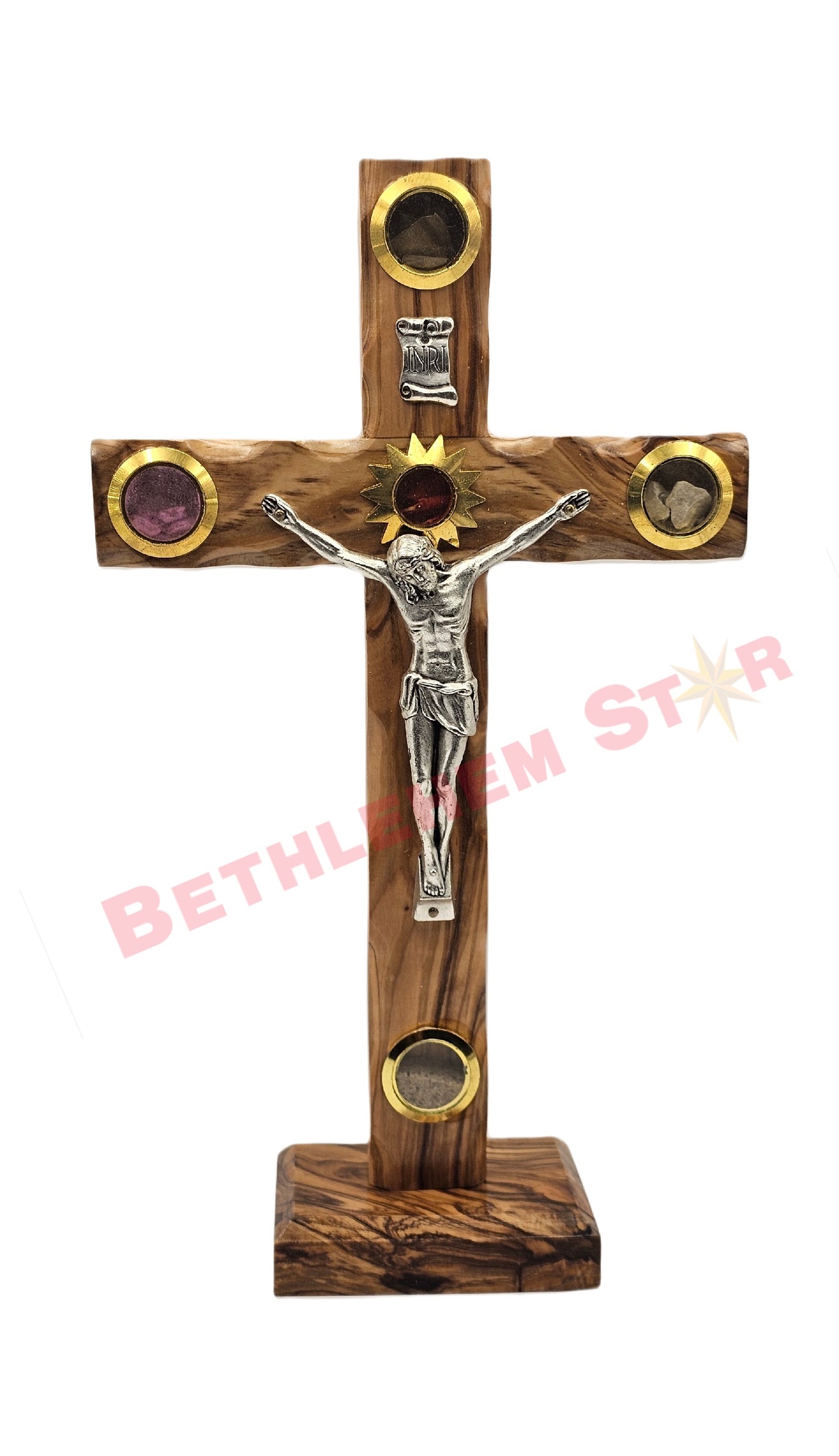 Olive wood Cross L 20cm Stand