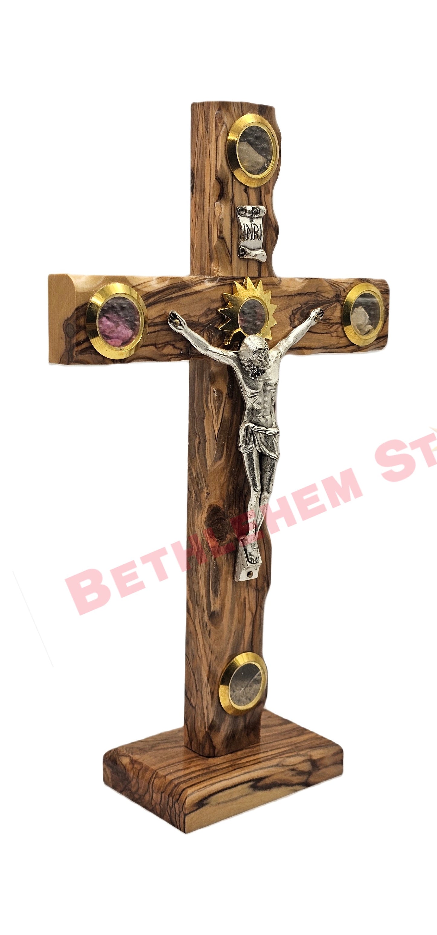 Olive wood Cross L 20cm Stand