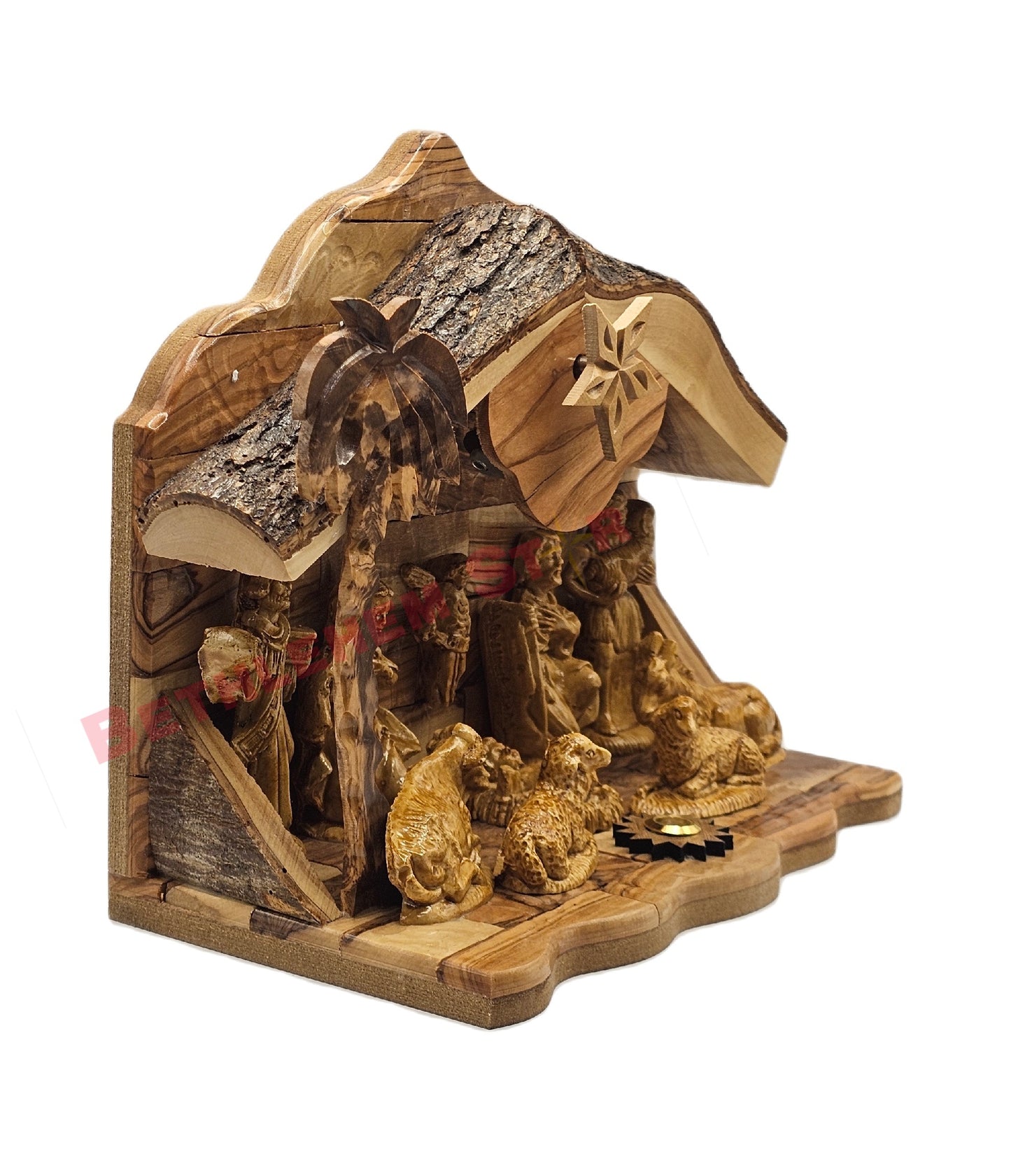 handcrafted wooden nativity