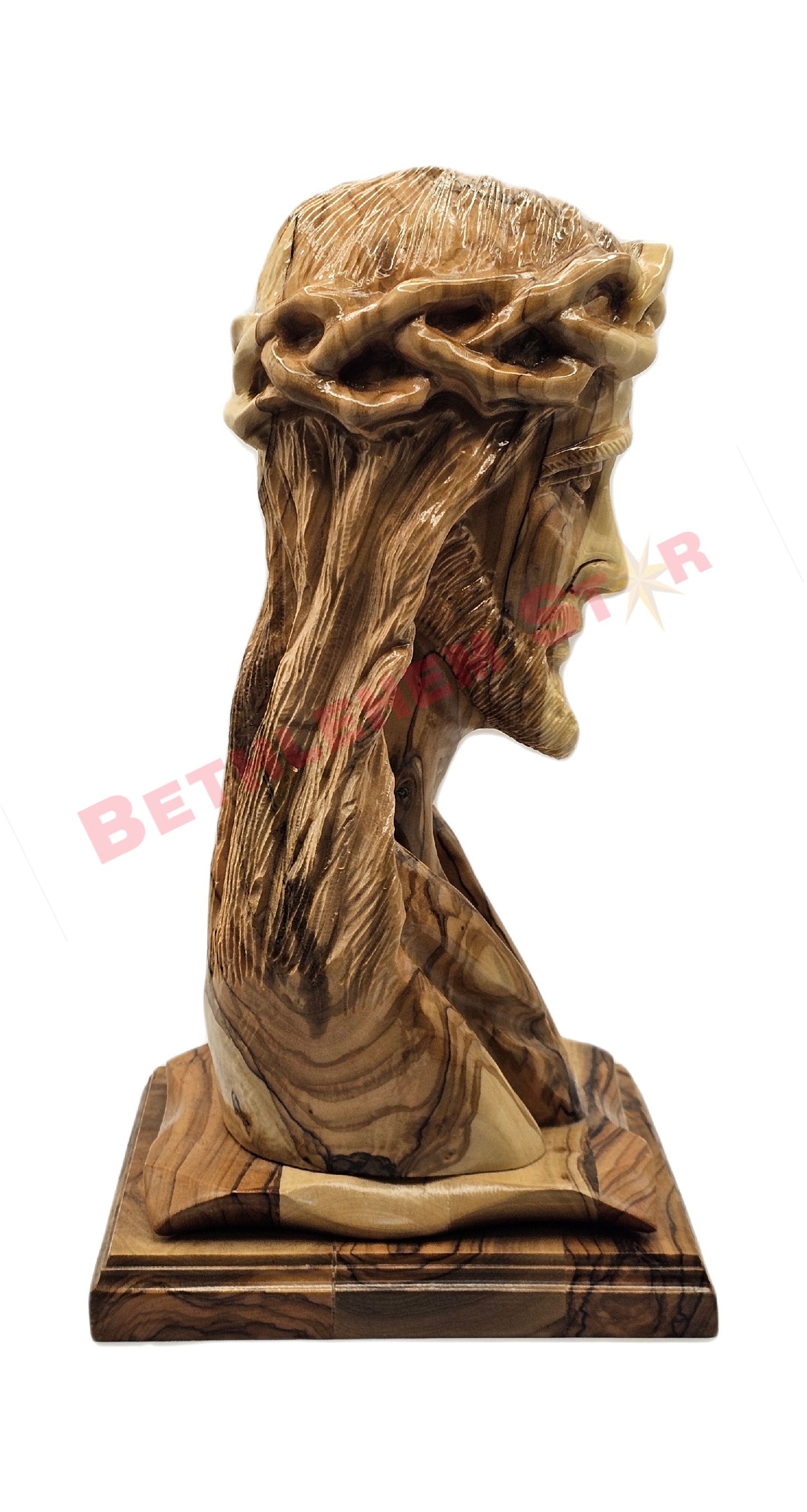 Jesus Wearing a Crown of Thorns Olive Wood Statue