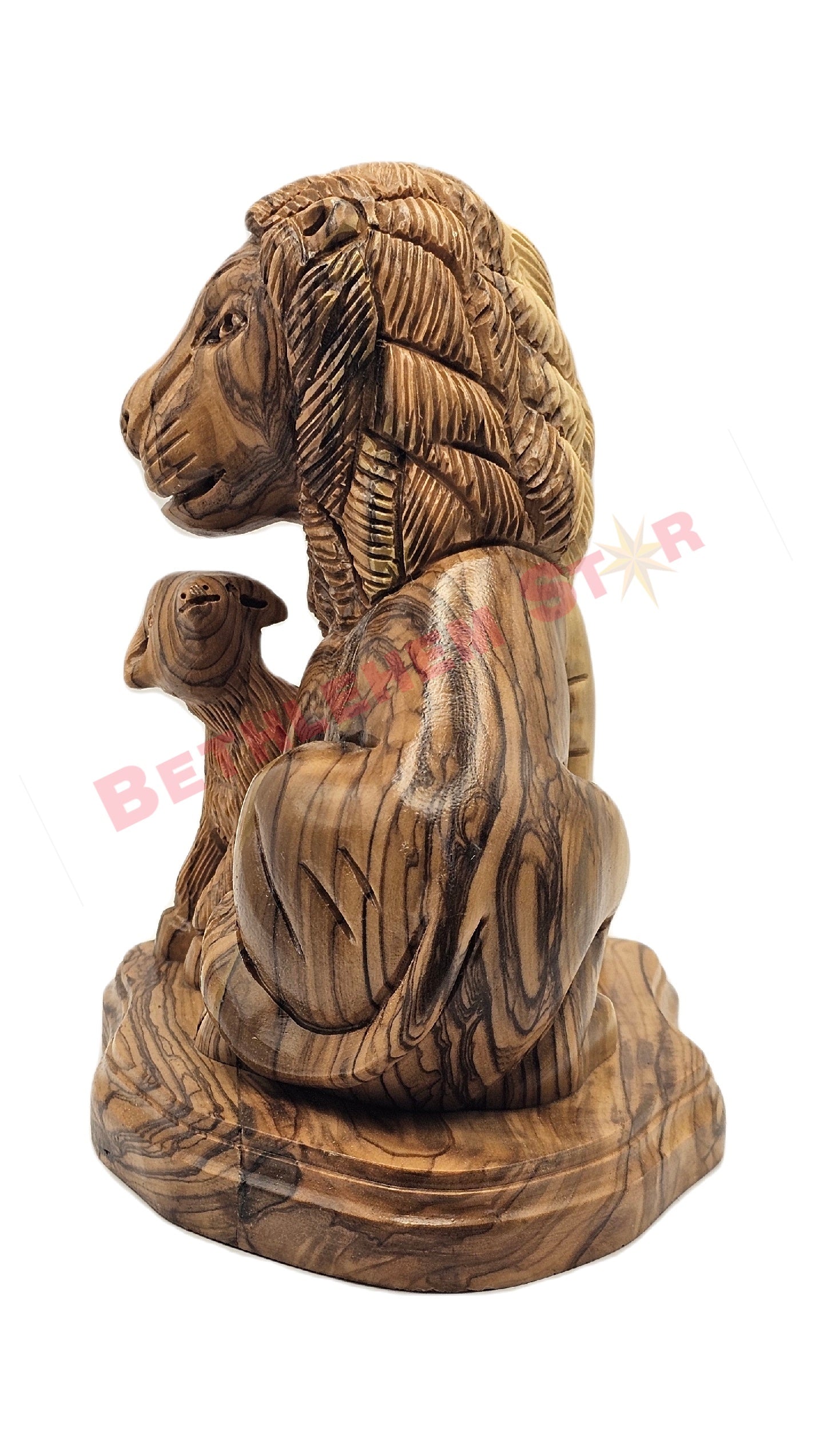 Lion with the Lamb Medium Olive wood carving