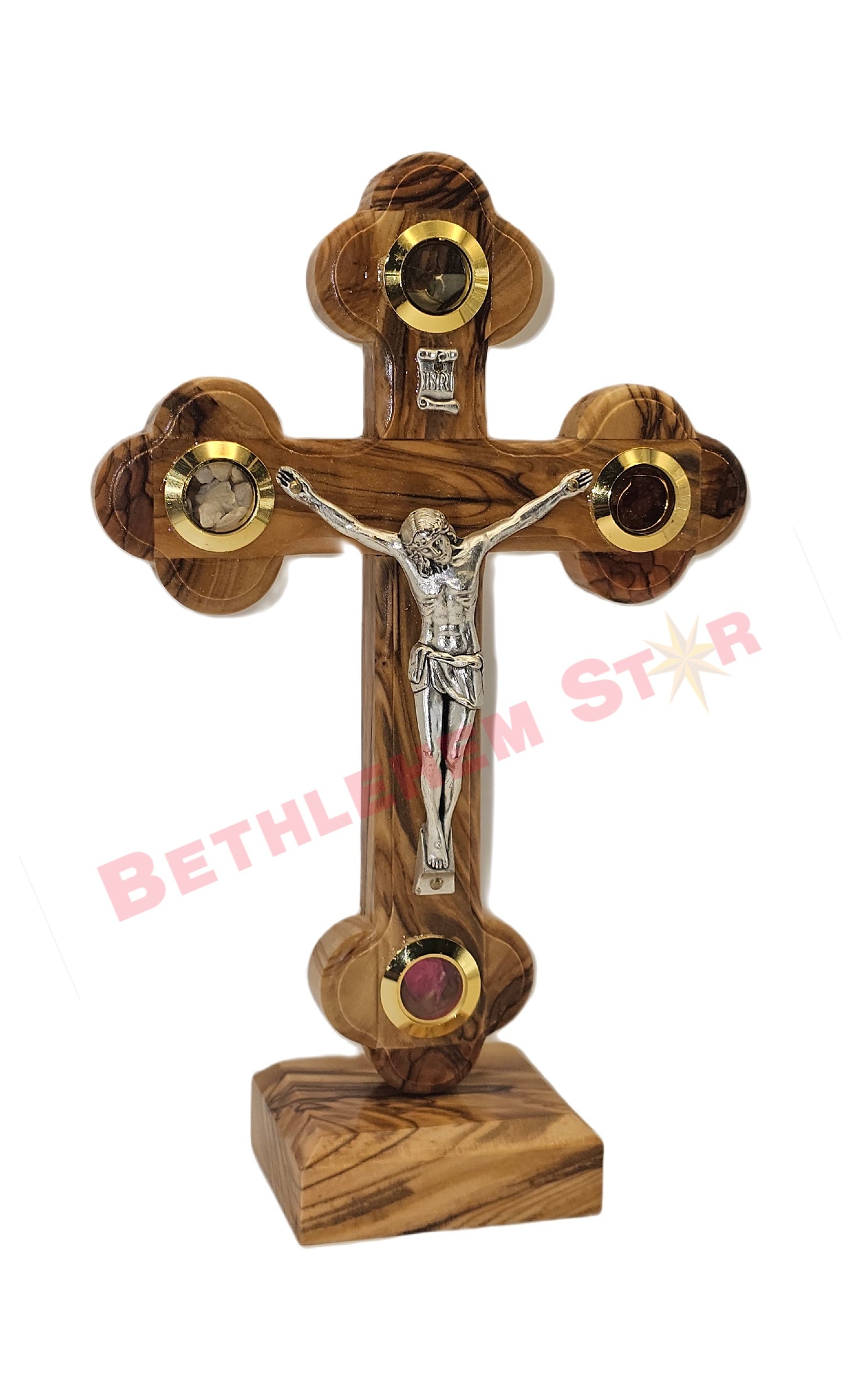 Olive wood Cross R 16cm with Stand