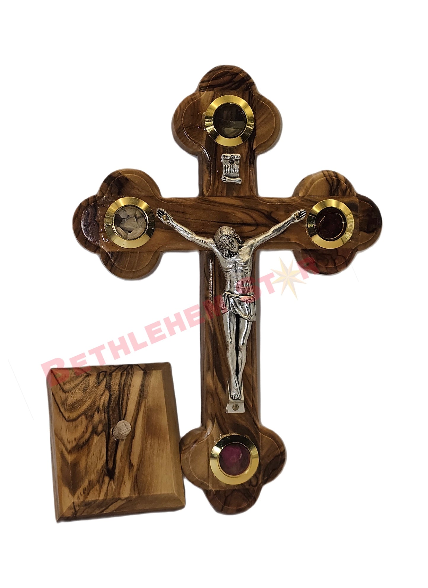 Olive wood Cross R 16cm with Stand