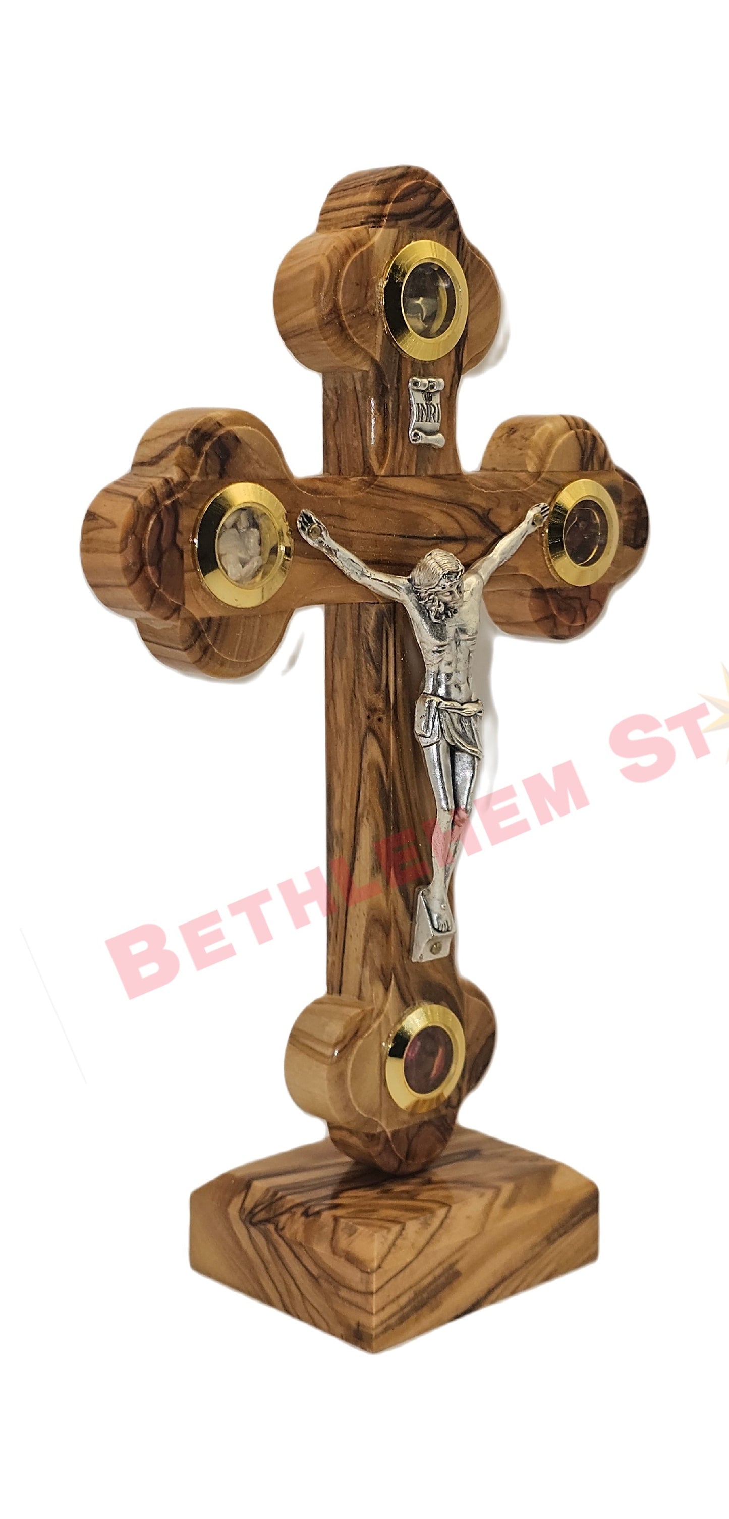 Olive wood Cross R 16cm with Stand