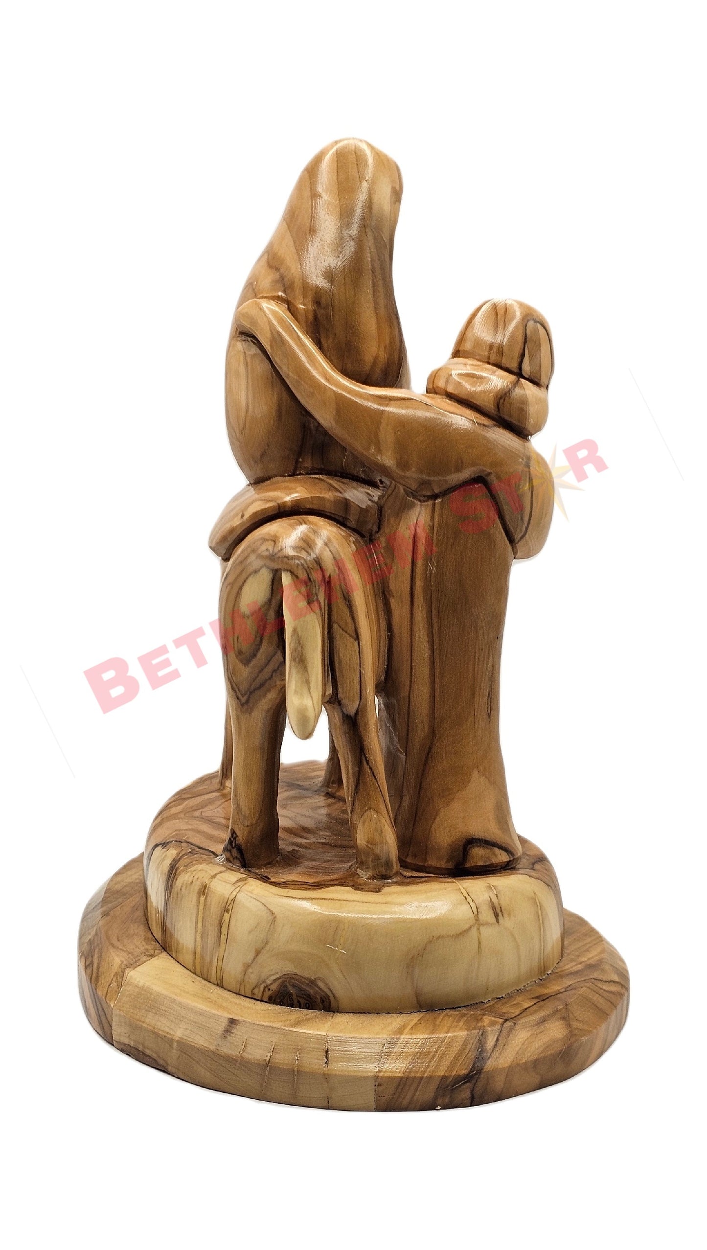 Olive wood Faceless Flight To Egypt with base