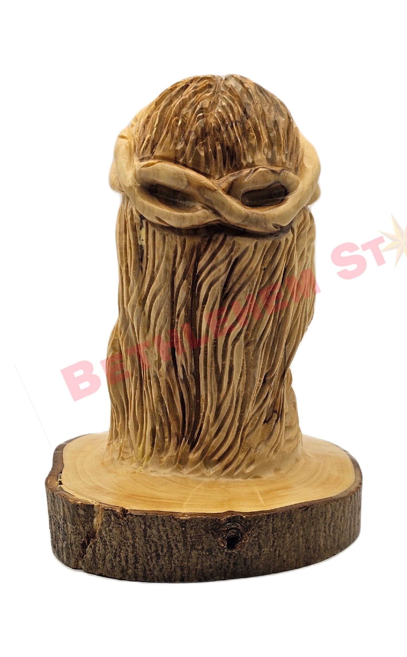 Jesus Head Hand Carved from Olive Wood on a Natural olive tree stand