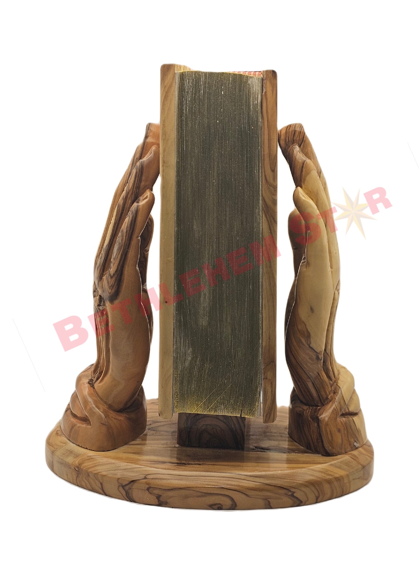 Hand prayer holding The Holy Bible Handmade from olive wood Spanish