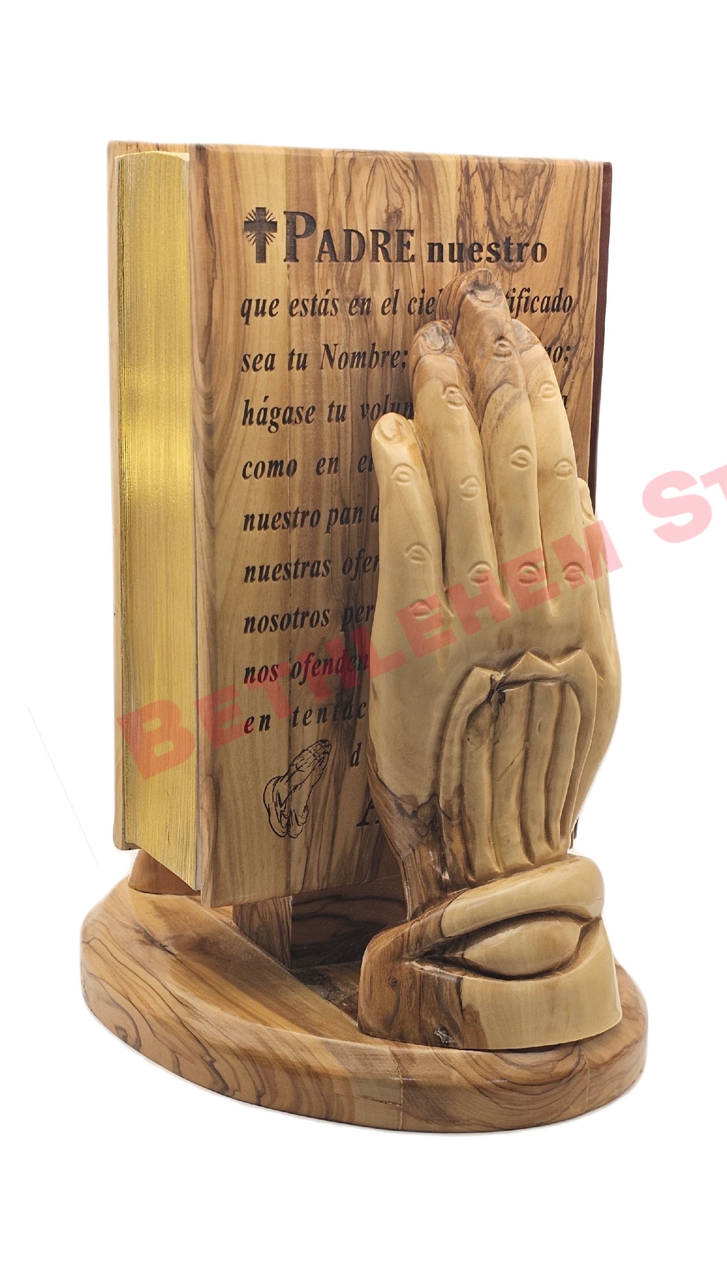 Hand prayer holding The Holy Bible Handmade from olive wood Spanish