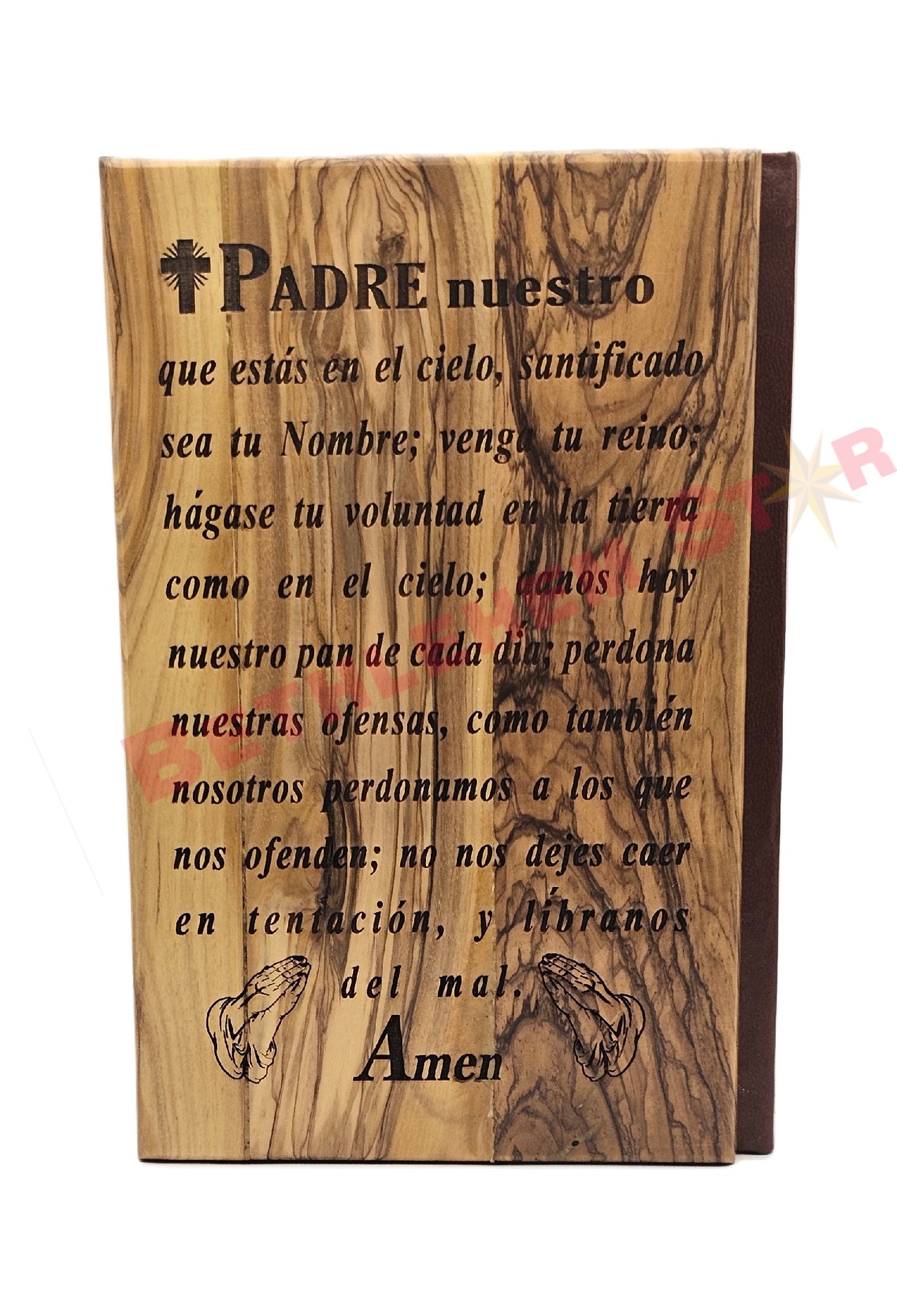 Hand prayer holding The Holy Bible Handmade from olive wood Spanish
