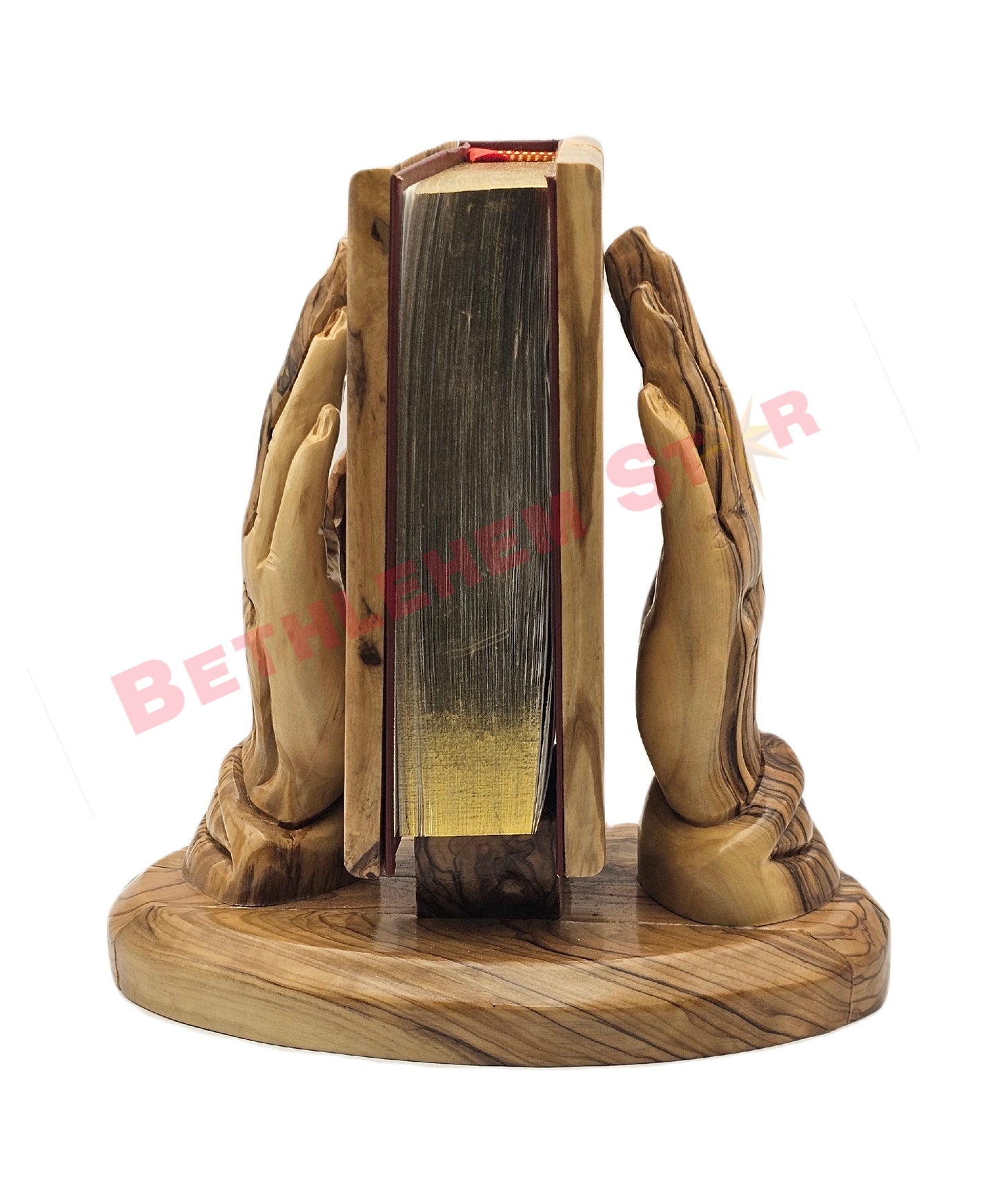 Hand prayer holding The Holy Bible Handmade from olive wood Spanish