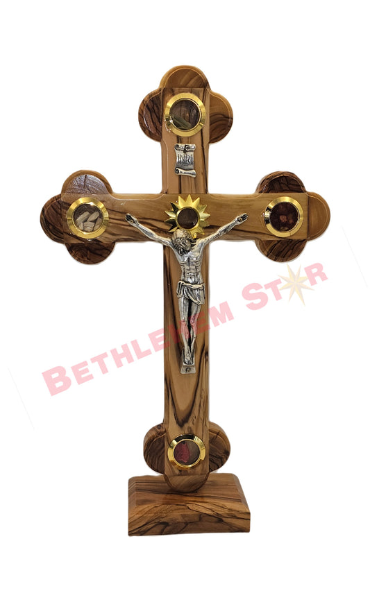 Olive wood Cross R 25cm with Stand