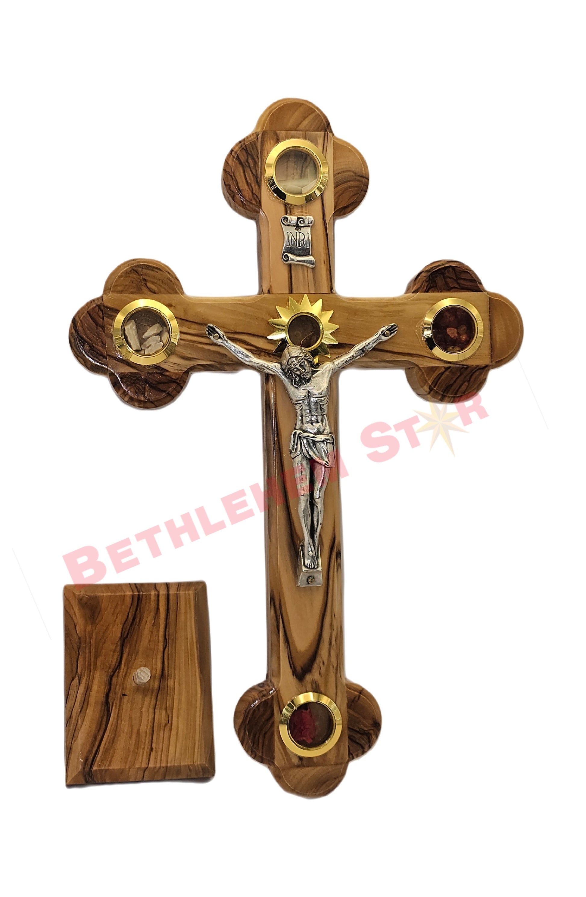 Olive wood Cross R 25cm with Stand