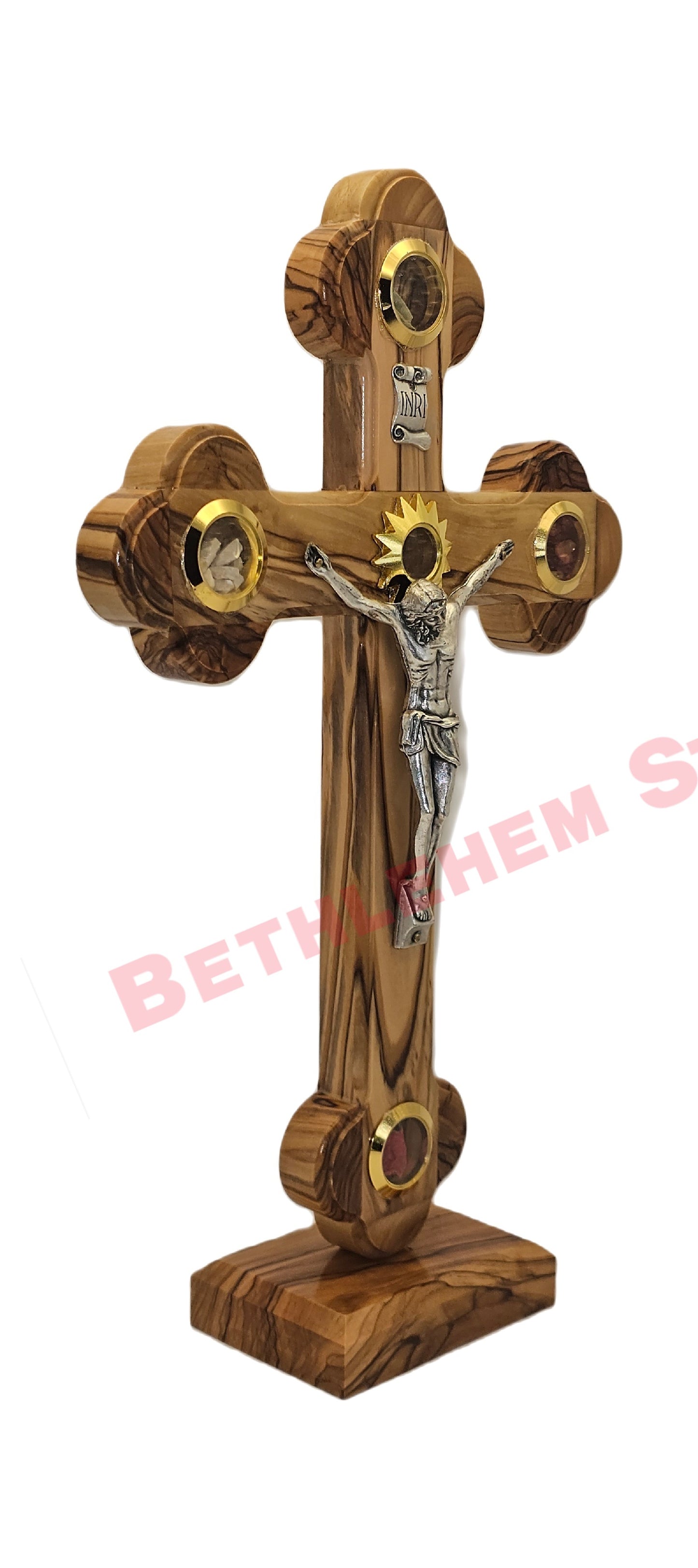 Olive wood Cross R 25cm with Stand