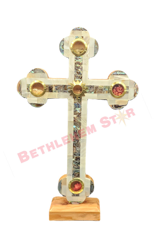Mother of pearls & Olive wood Cross RMF 20cm Plain Stand