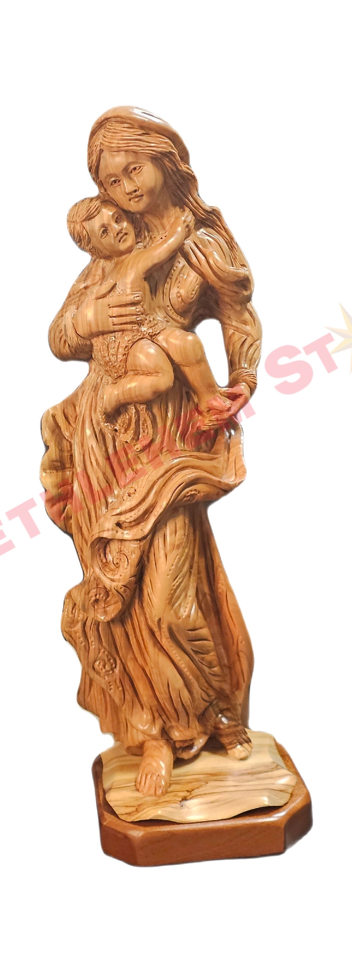 Olive Wood Virgin Mary Holding Baby Jesus Statue