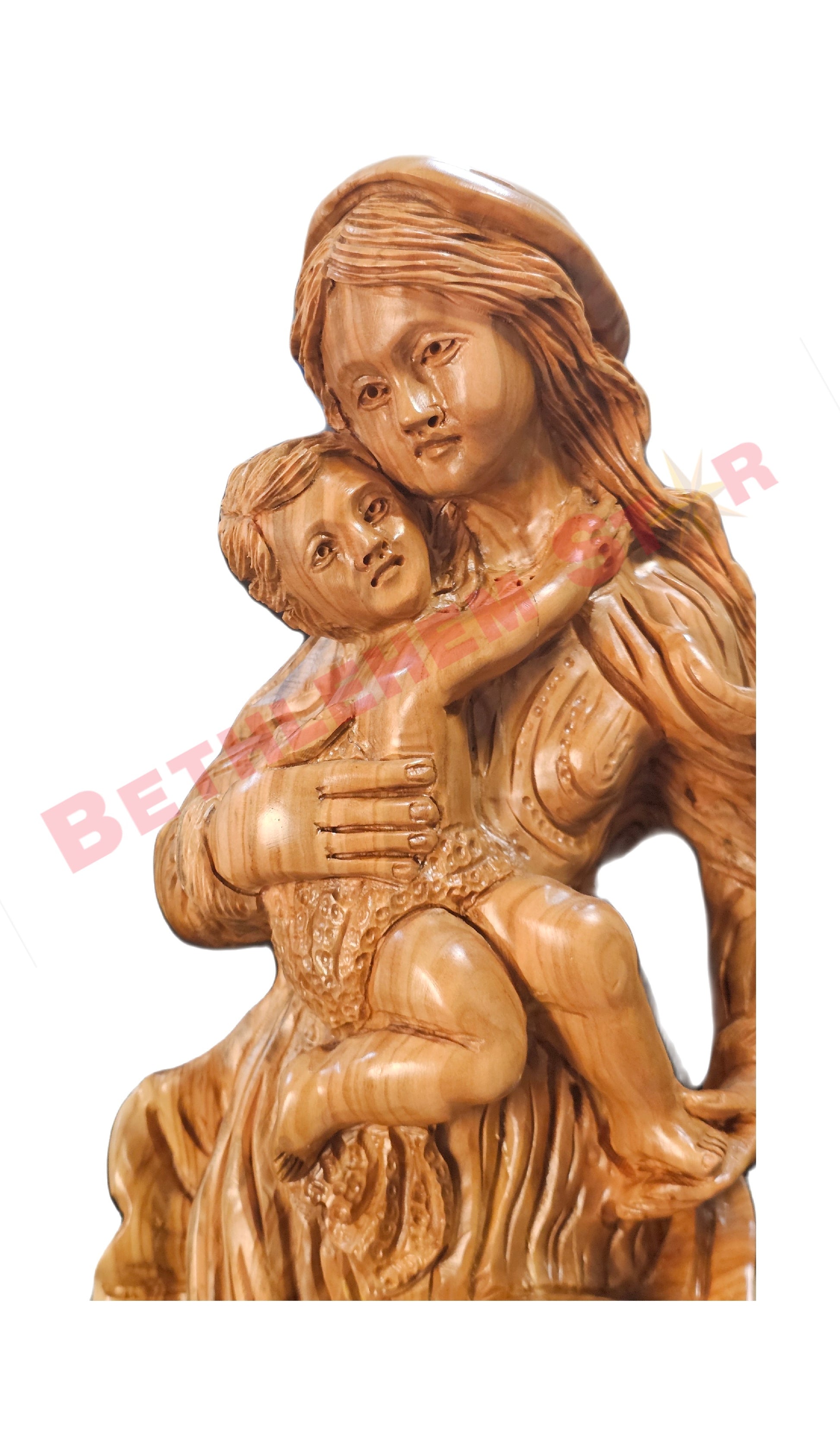 Olive Wood Virgin Mary Holding Baby Jesus Statue