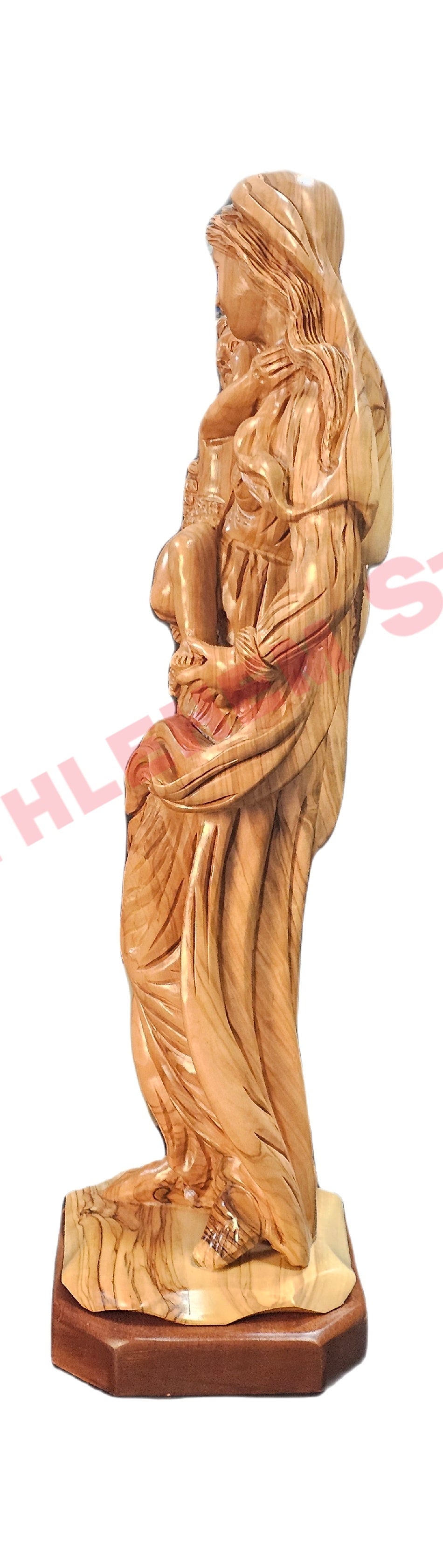 Olive Wood Virgin Mary Holding Baby Jesus Statue