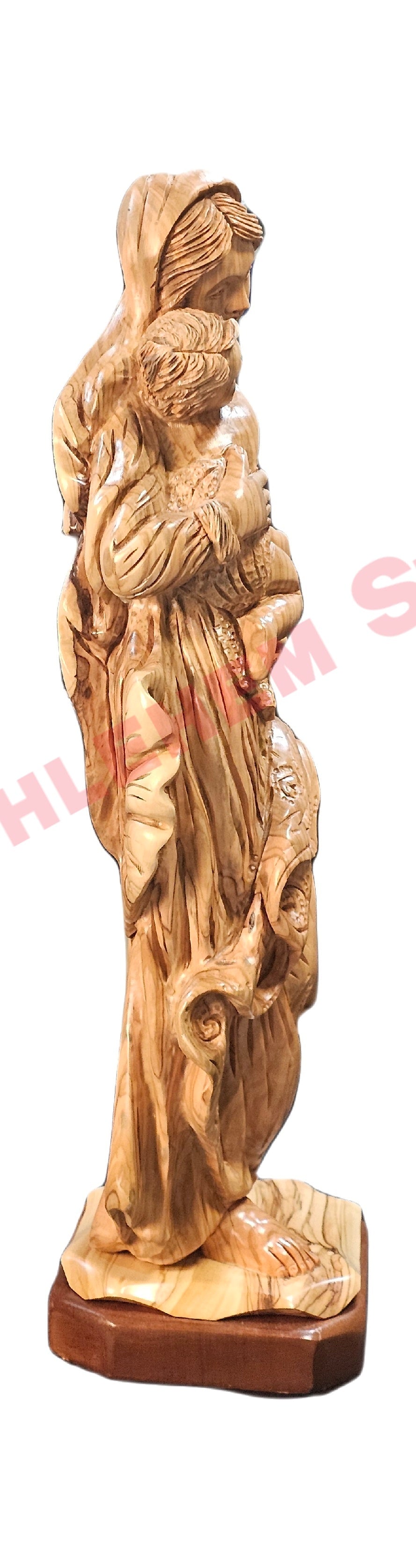 Olive Wood Virgin Mary Holding Baby Jesus Statue