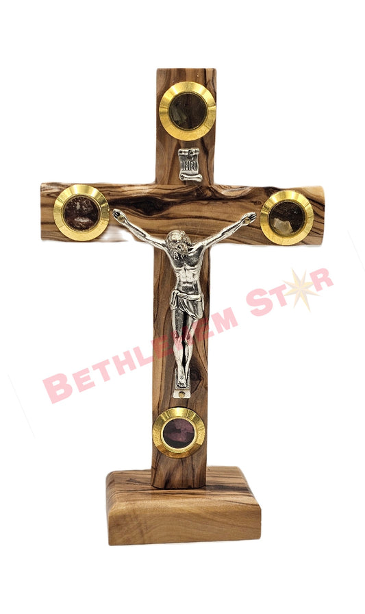 Olive wood Cross L 12cm Stand