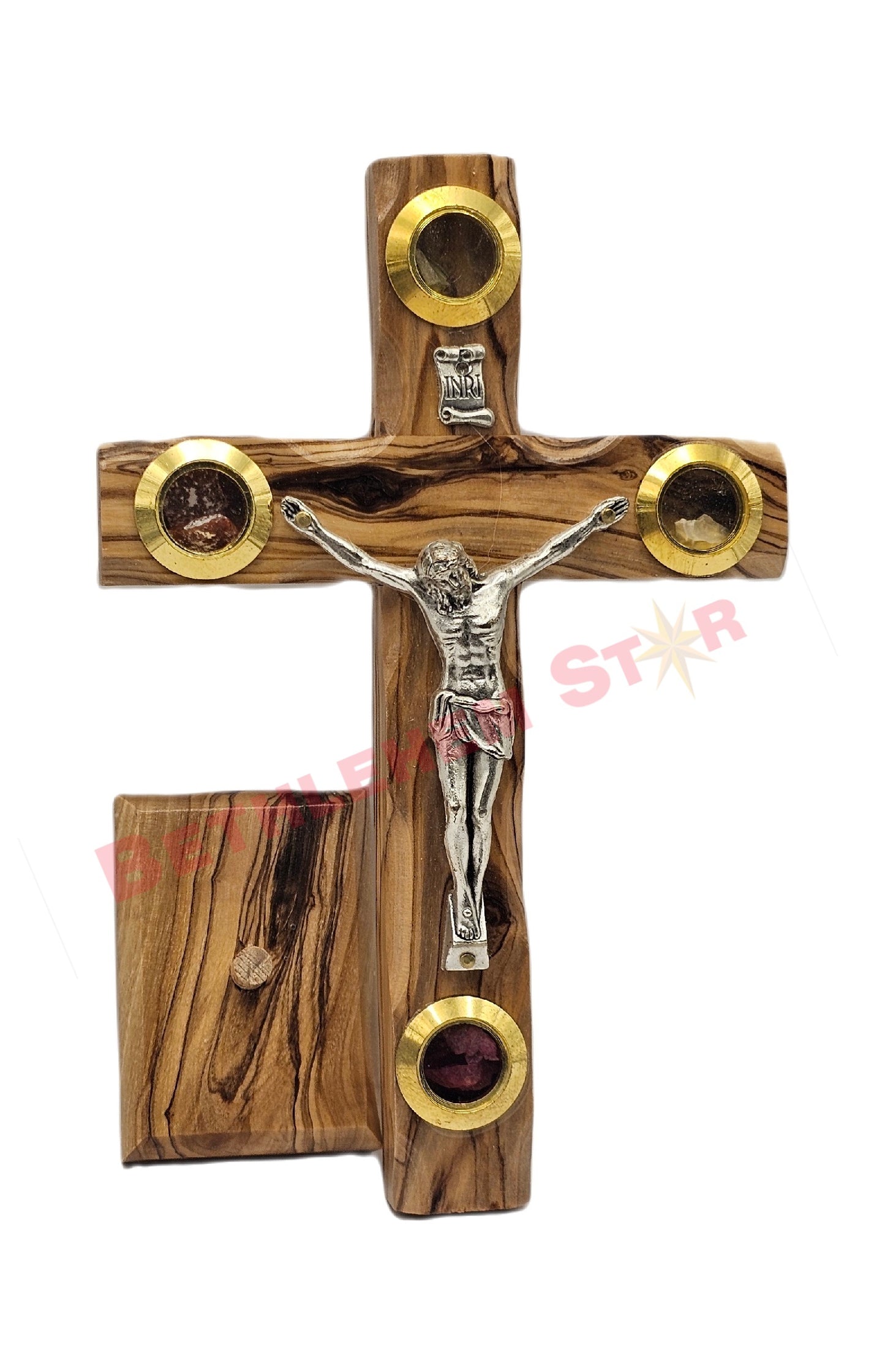 Olive wood Cross L 12cm Stand