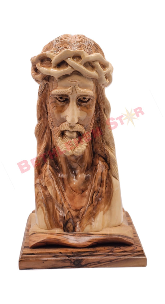 Jesus Wearing a Crown of Thorns Olive Wood Statue