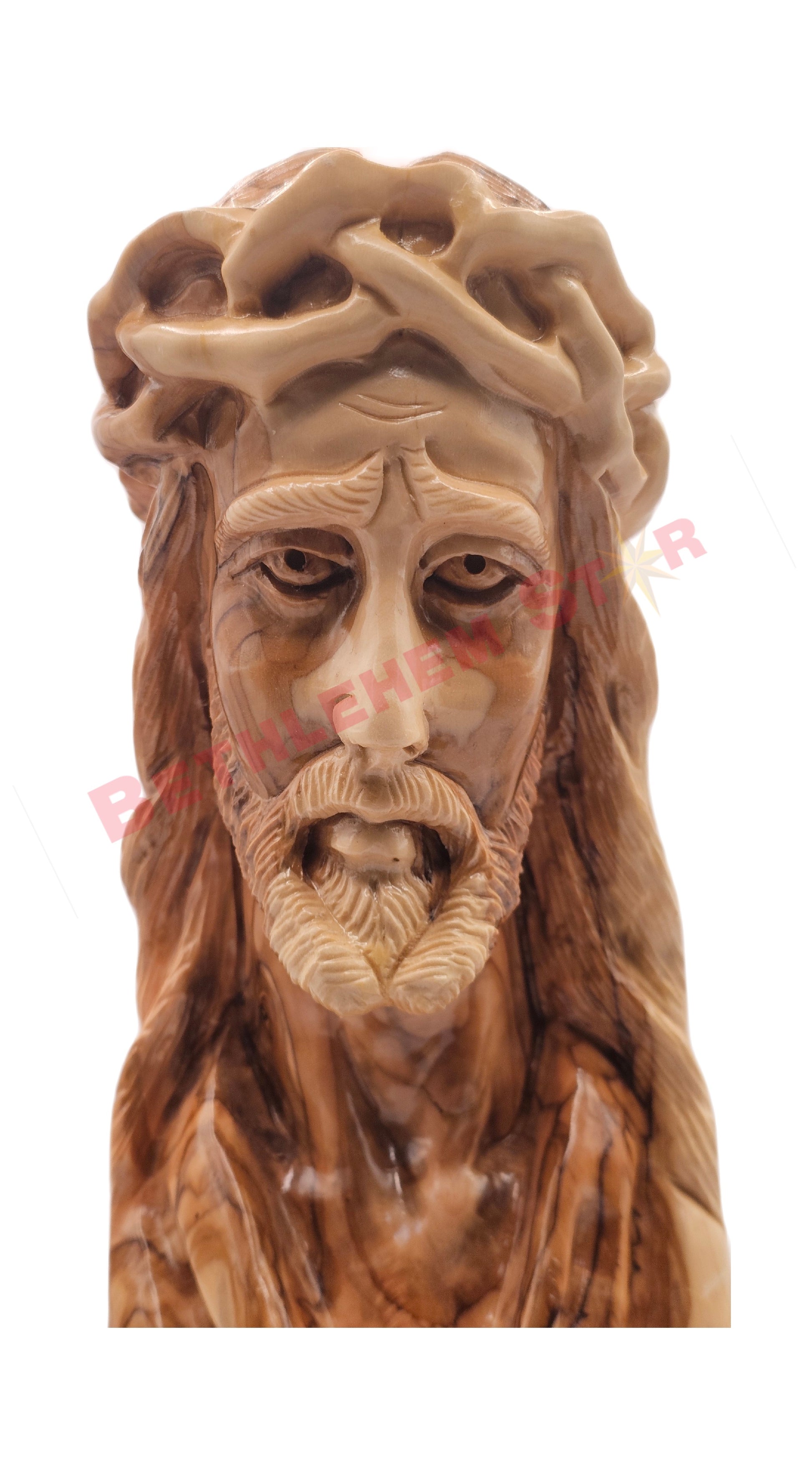 Jesus Wearing a Crown of Thorns Olive Wood Statue