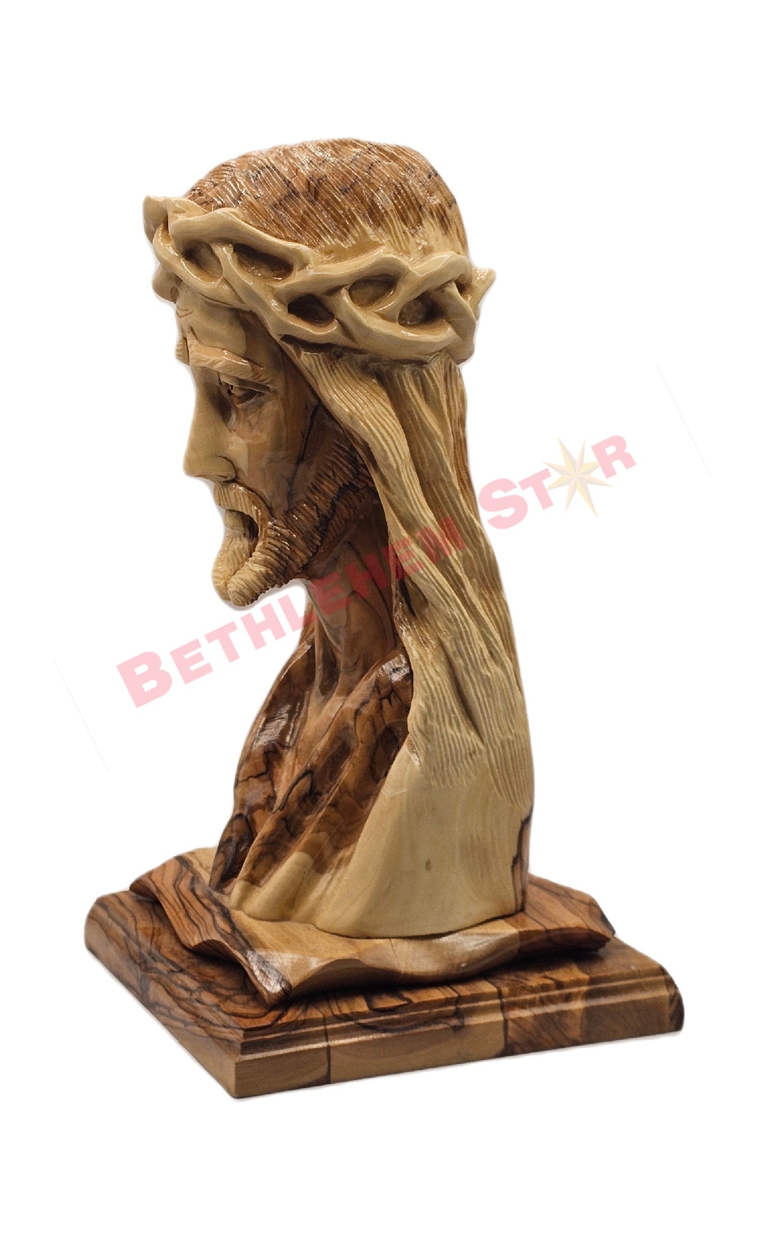 Jesus Wearing a Crown of Thorns Olive Wood Statue