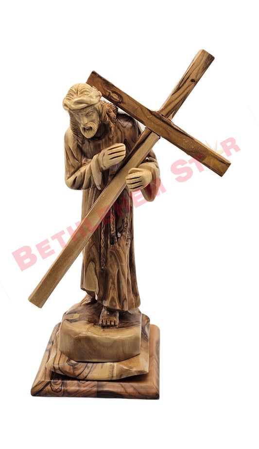 Jesus Christ Carrying The Cross olive wood Medium