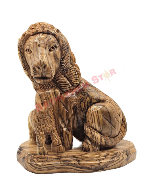 Lion with the Lamb Medium Olive wood carving