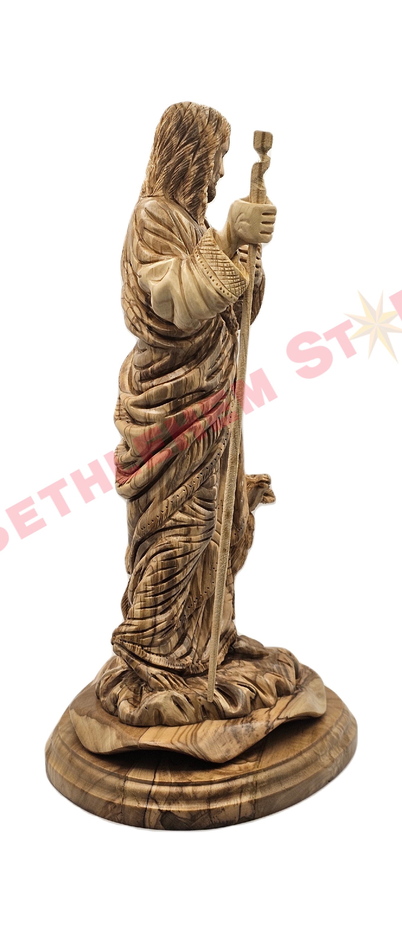 Olive wood carving of The Good Shepherd with his staff