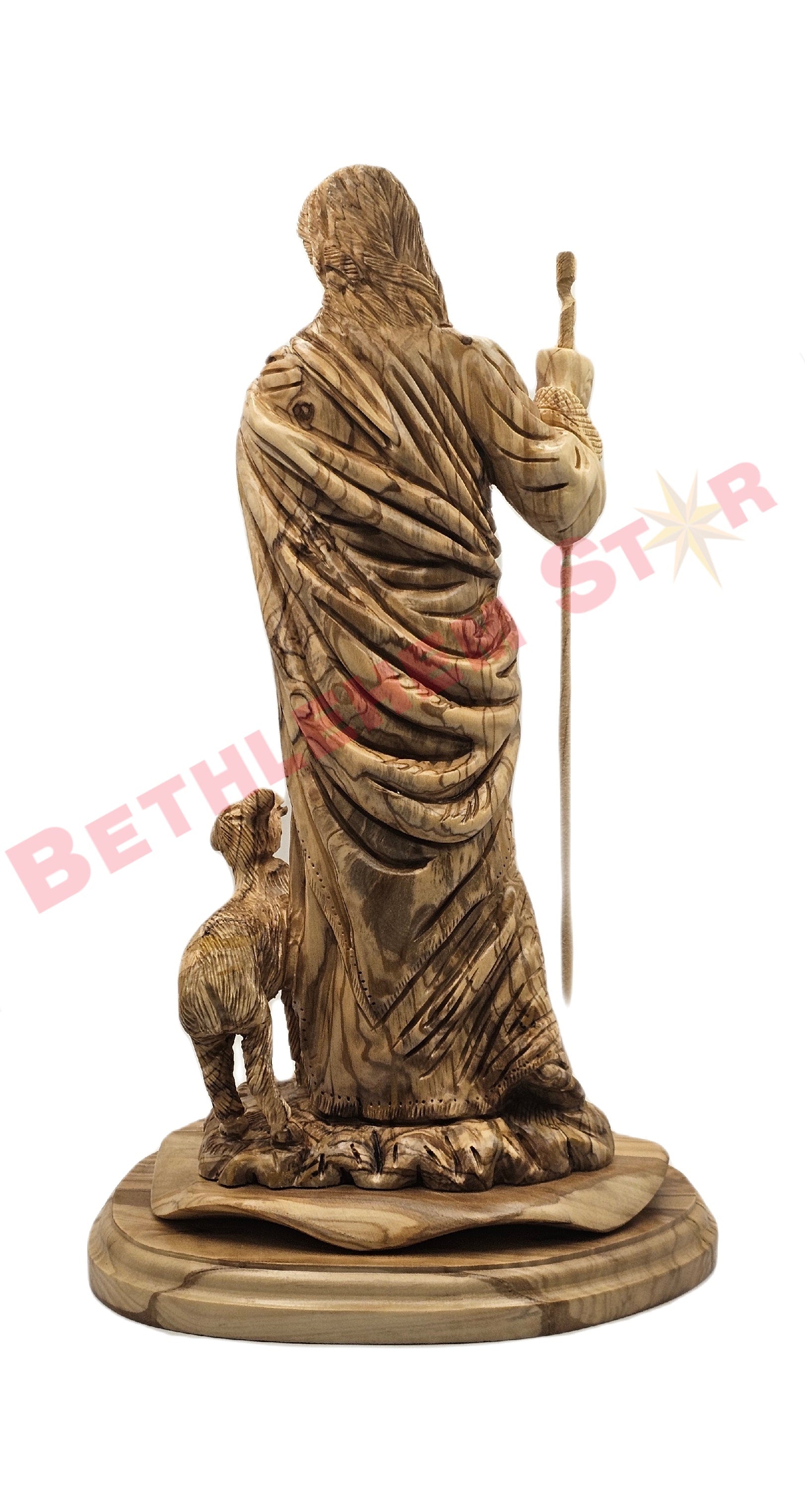 Olive wood carving of The Good Shepherd with his staff