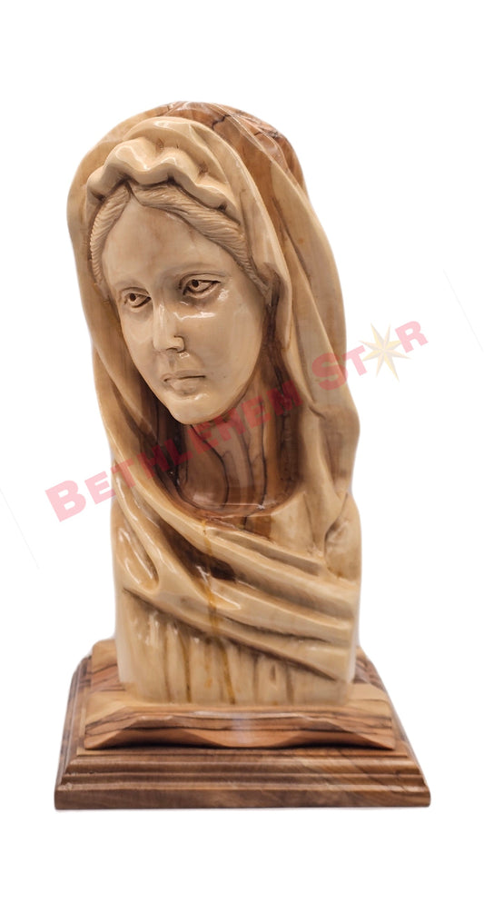 Virgin Mary Head olive wood carving