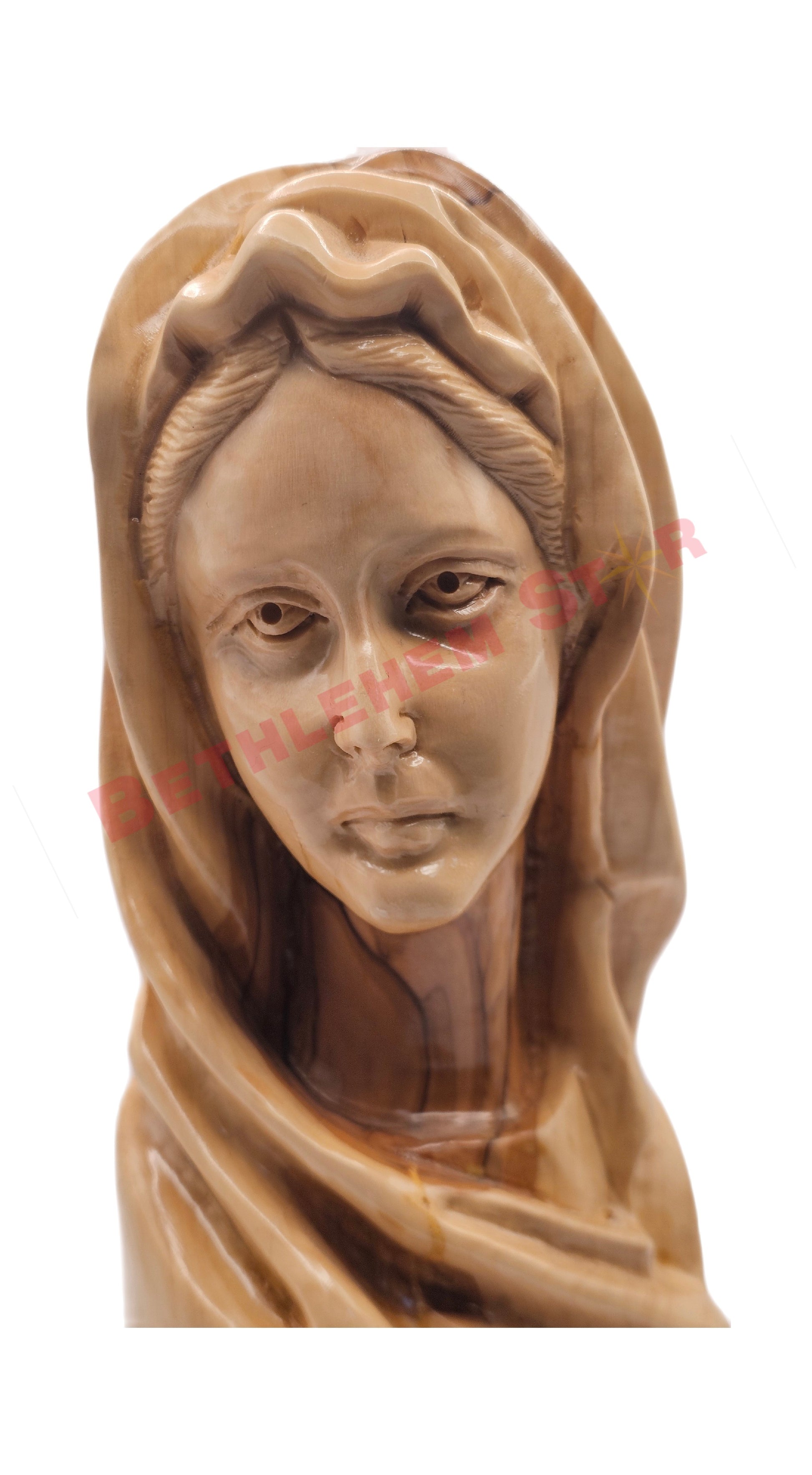 Virgin Mary Head olive wood carving