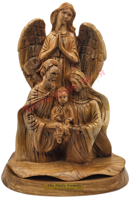 Guardian Angel with Holy Family Large Pro Olive wood