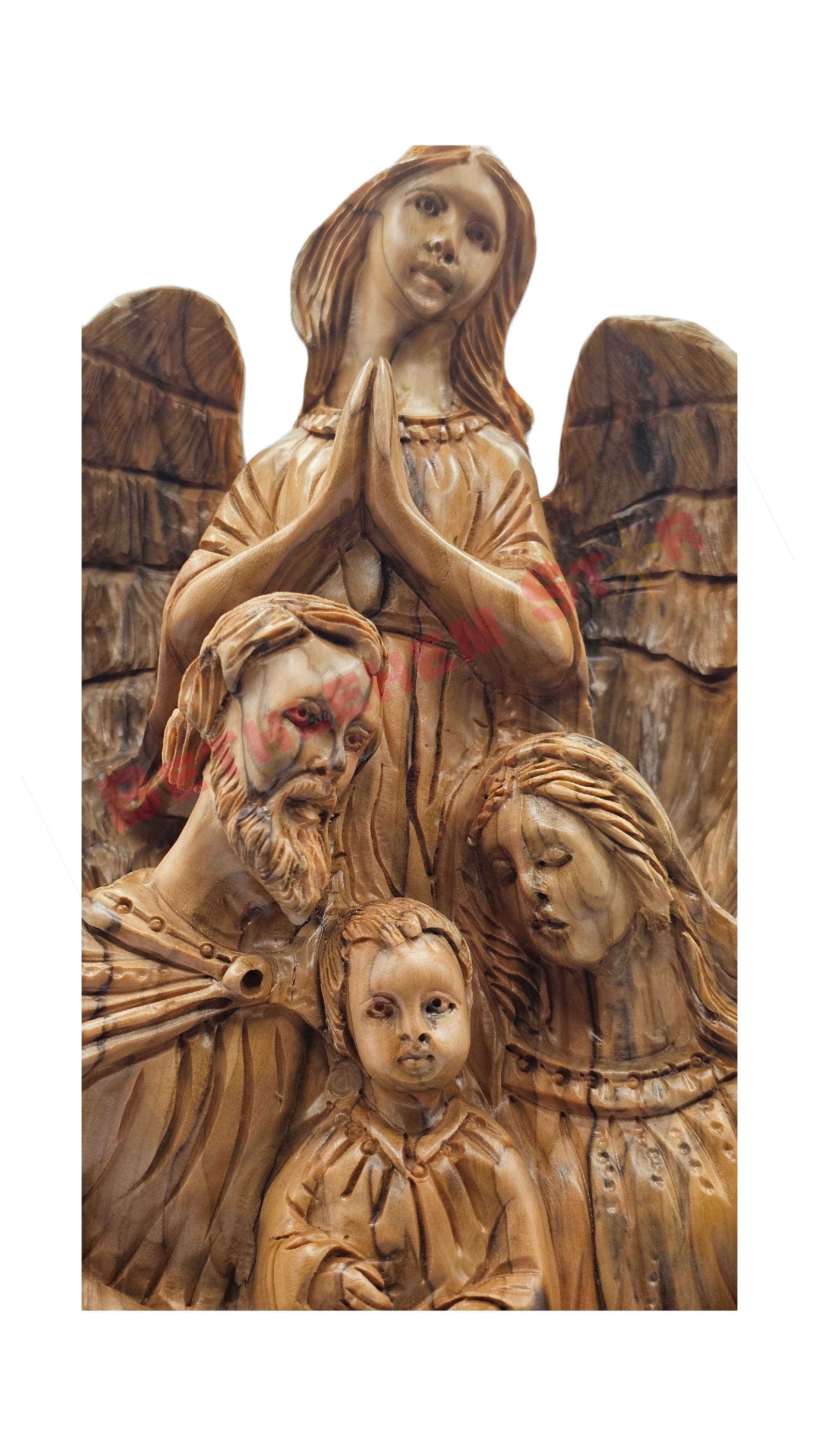 Guardian Angel with Holy Family Large Pro Olive wood