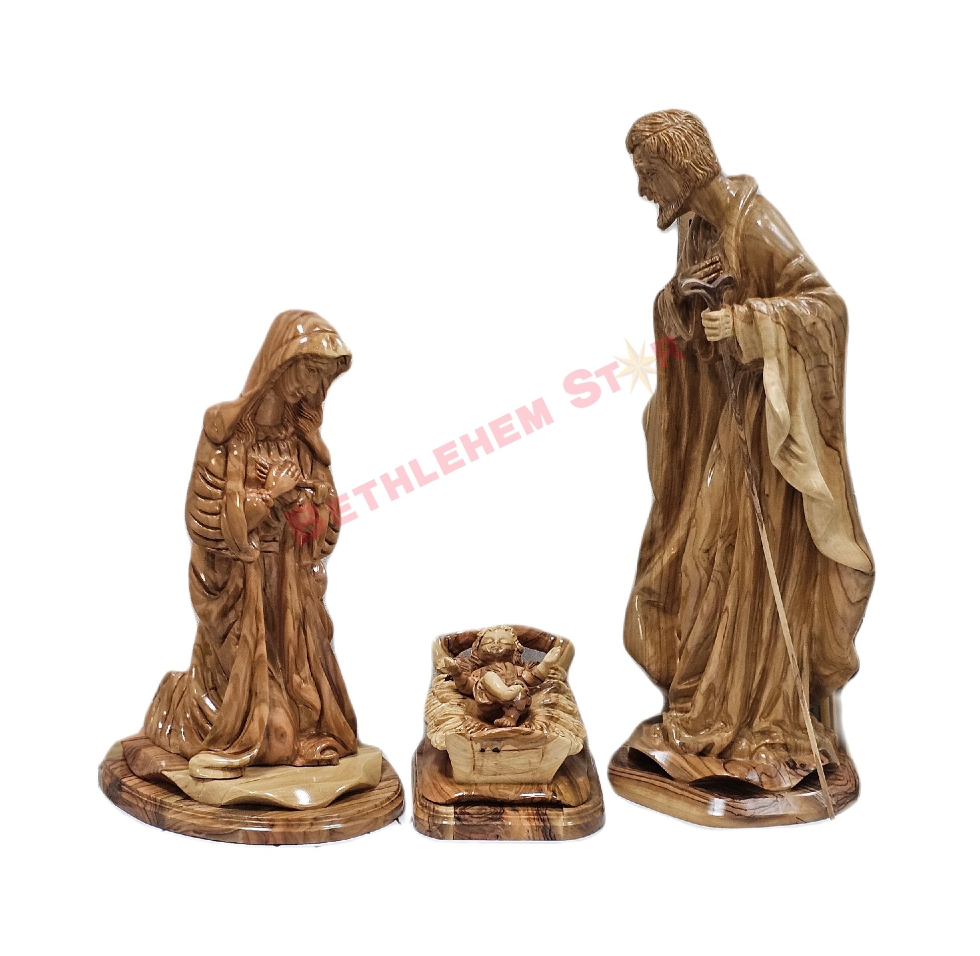 The Holy Family Olive Wood Hand carved in 3 professionally separate figures
