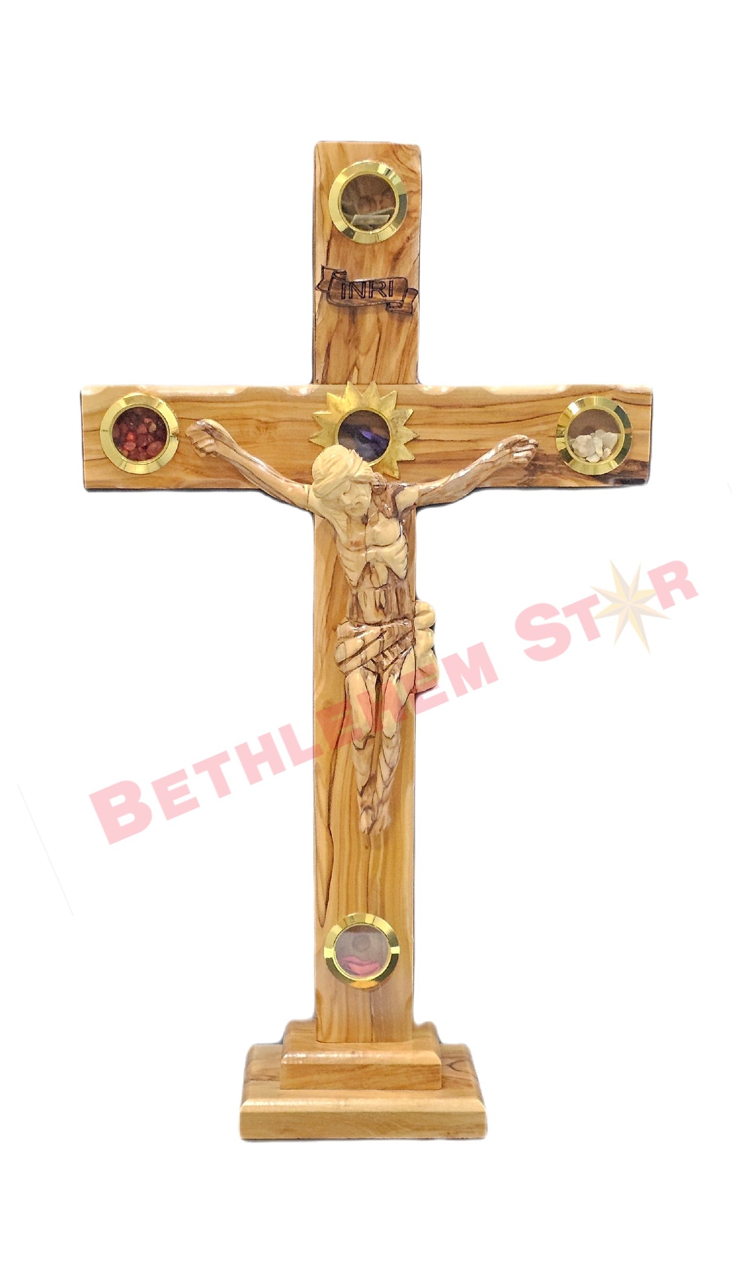 Olive wood Cross L 35cm Stand