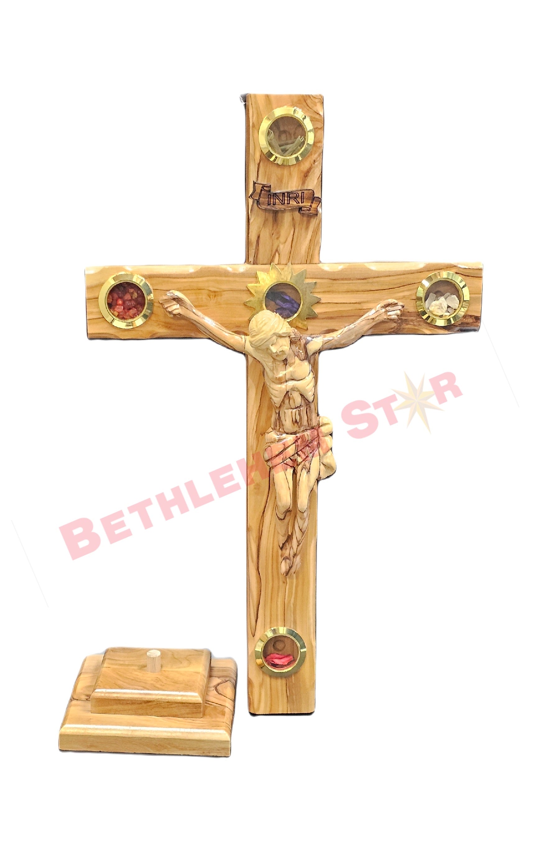 Olive wood Cross L 35cm Stand