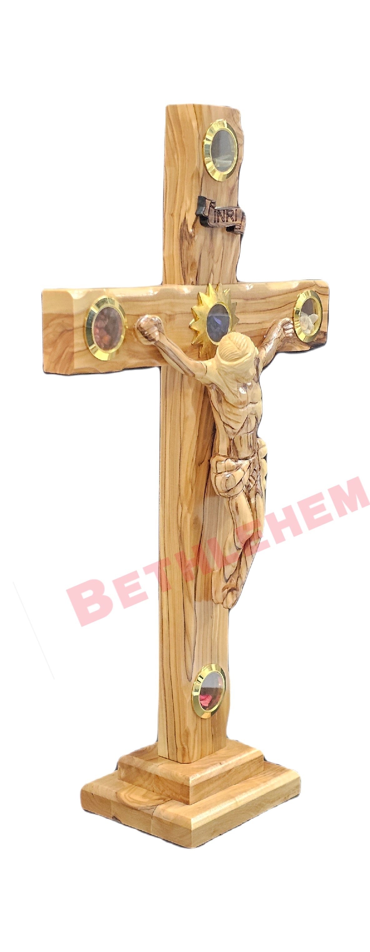 Olive wood Cross L 35cm Stand