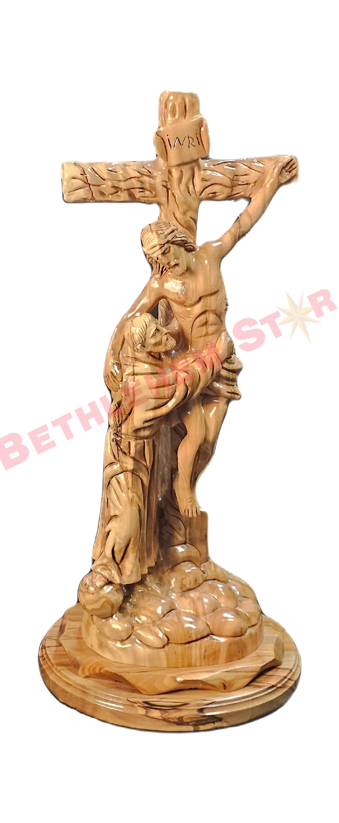 Saint Francis Embracing Christ hand carved from Olive wood
