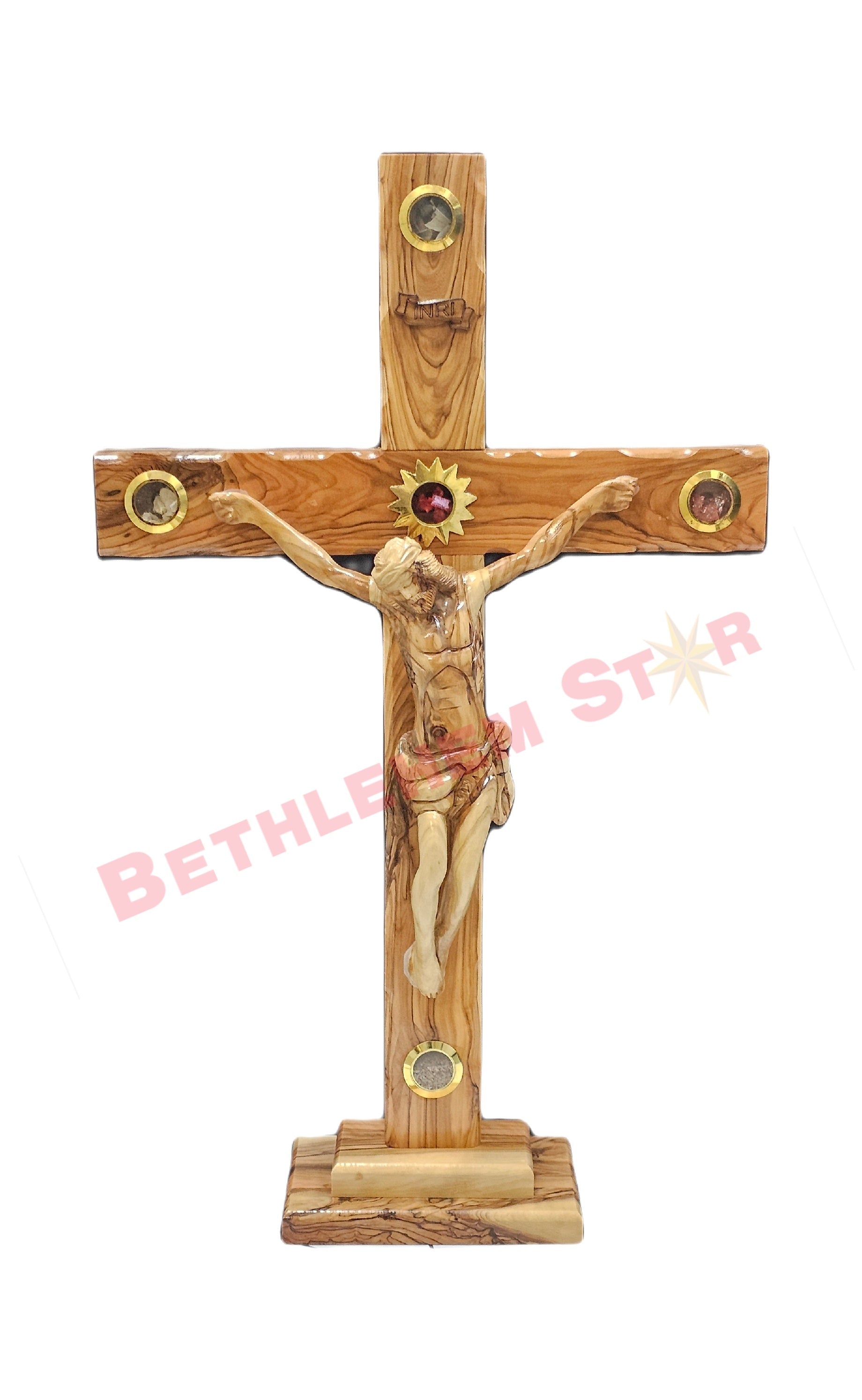 Olive wood Cross L 50cm Stand