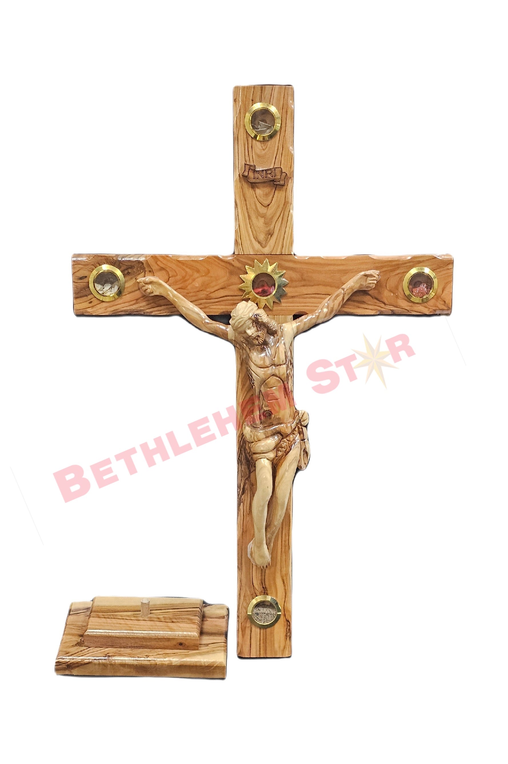 Olive wood Cross L 50cm Stand