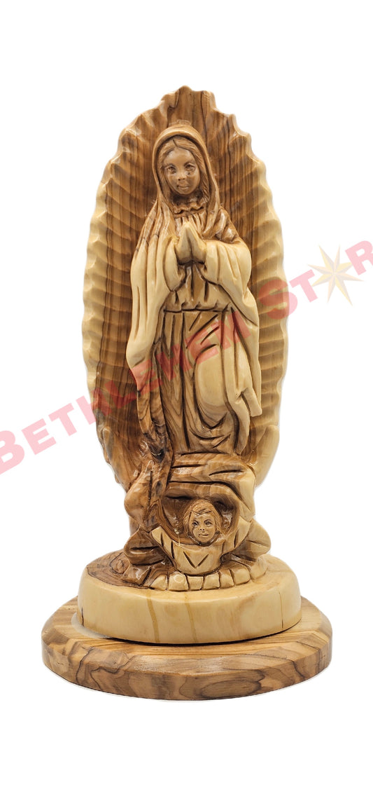 Hand Made Olive Wood Statue of Our Lady of Guadalupe
