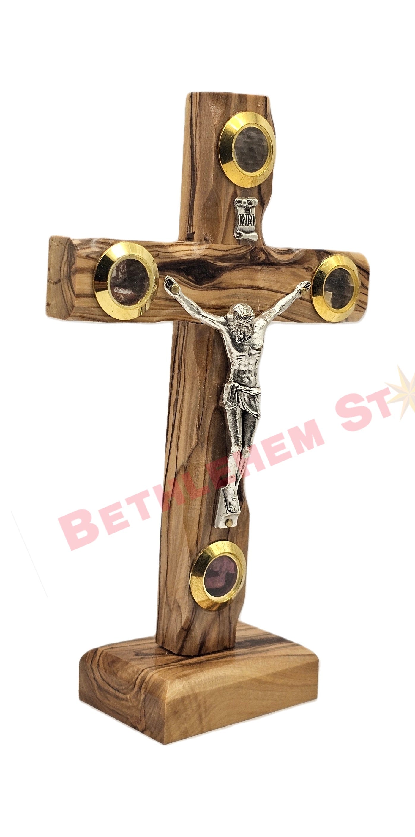 Olive wood Cross L 16cm Stand