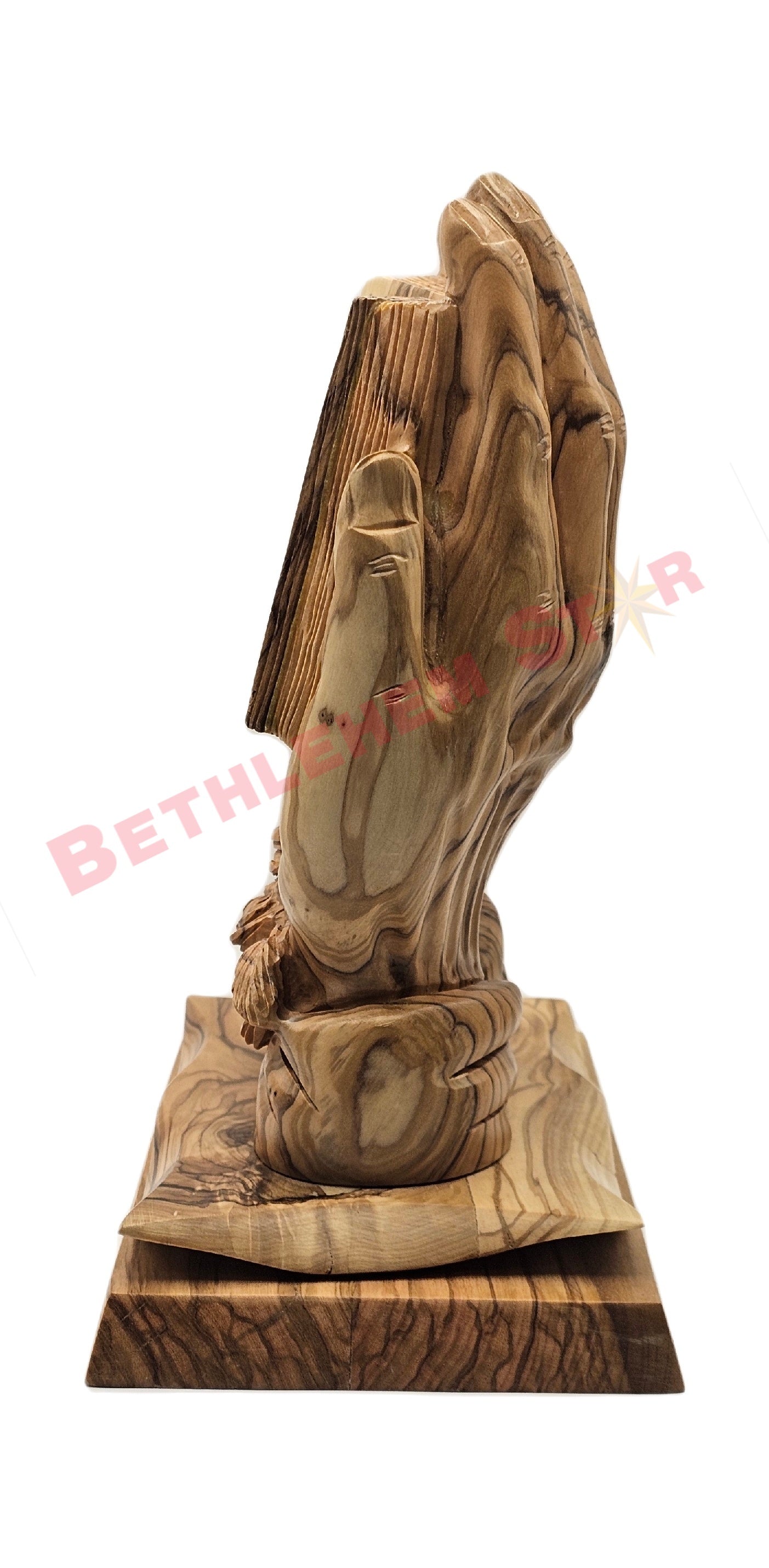 Hands Holding the Lord’s Prayer in Carved Olive Wood